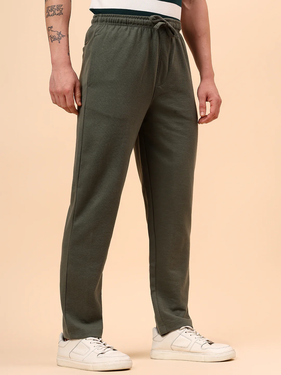 Men's Olive Green Solid Regular Fit Casual Track Pant - Image 6
