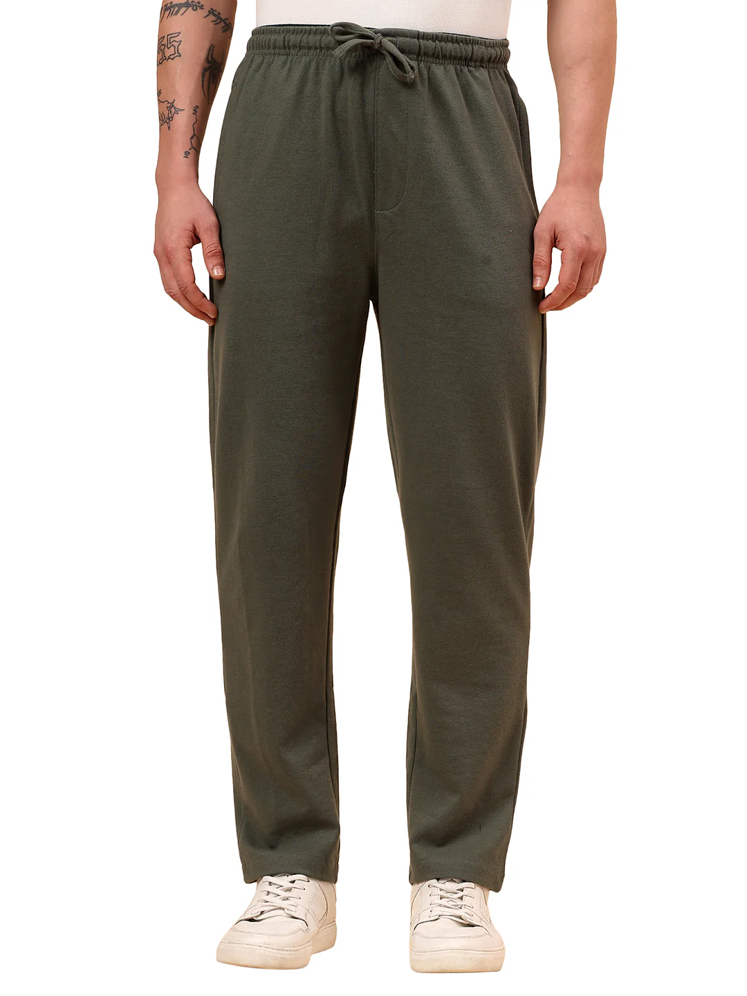 Men's Olive Green Solid Regular Fit Casual Track Pant - Image 9