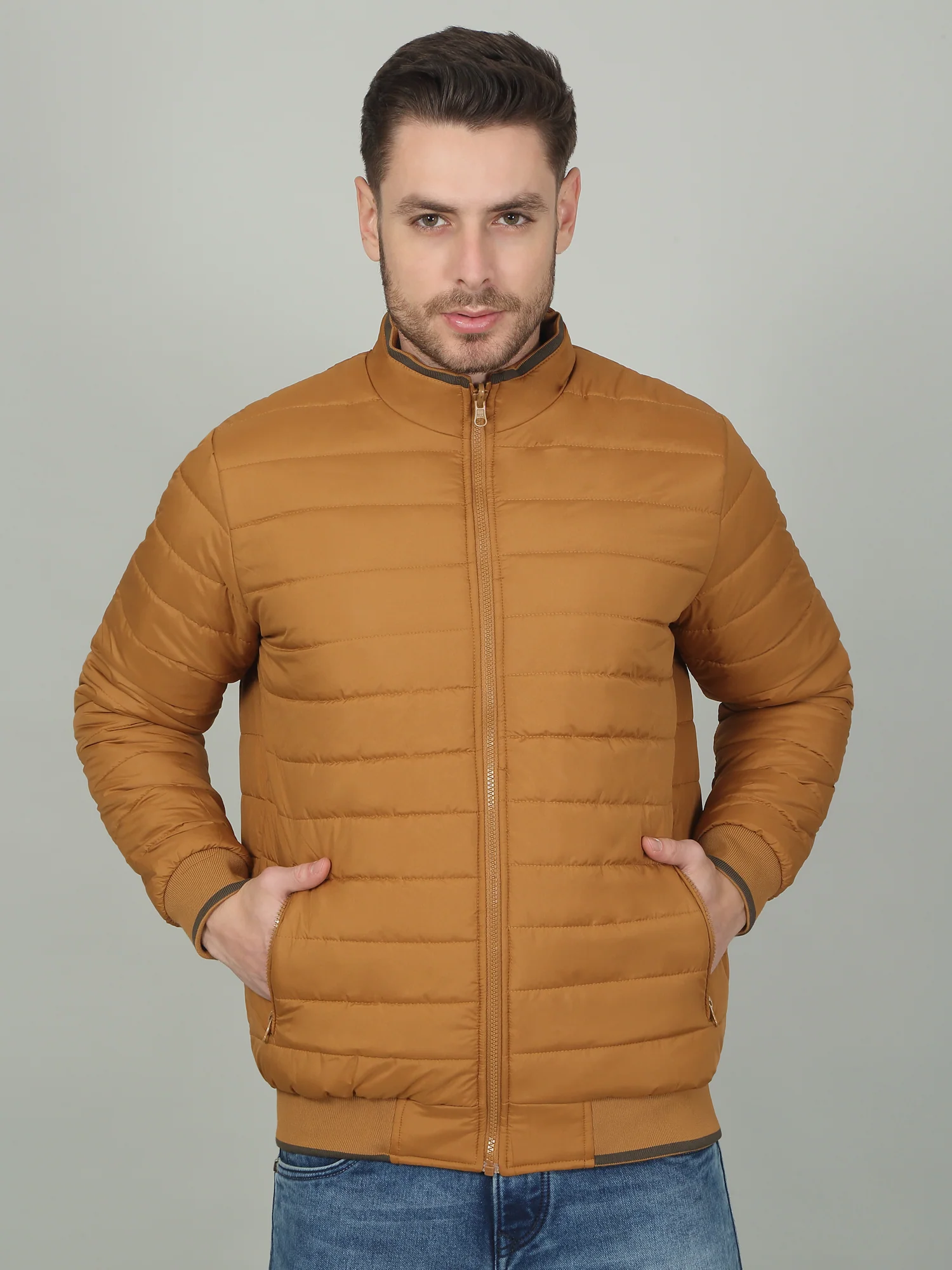 Men's Olive Solid Mock Neck Reversible Jacket - Image 2