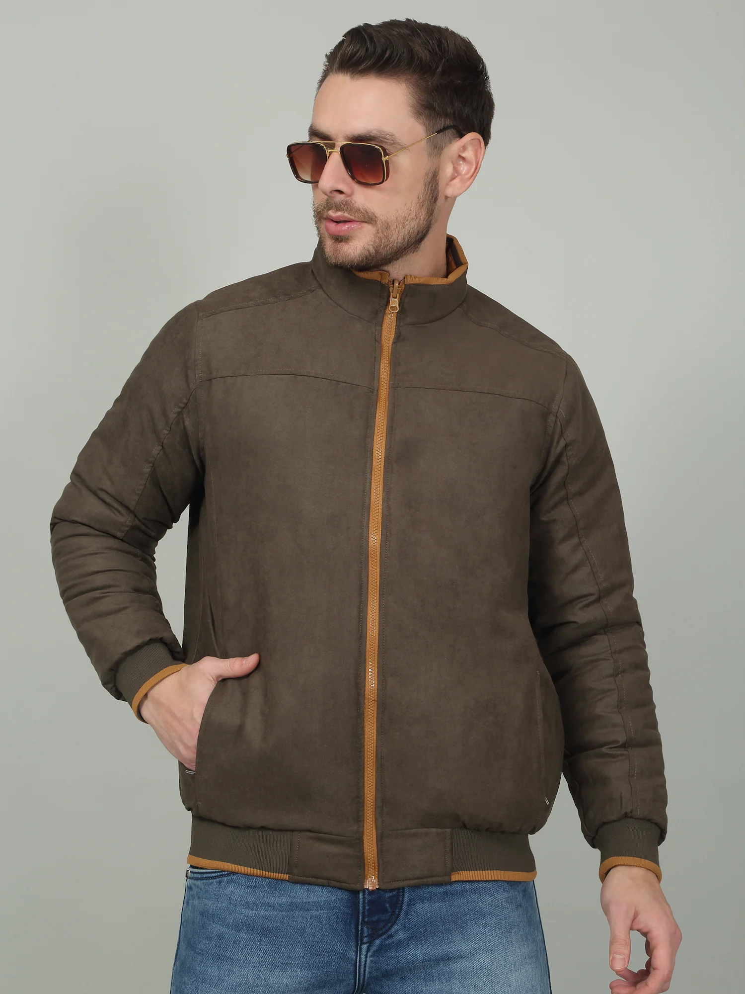 Men's Olive Solid Mock Neck Reversible Jacket - Image 4
