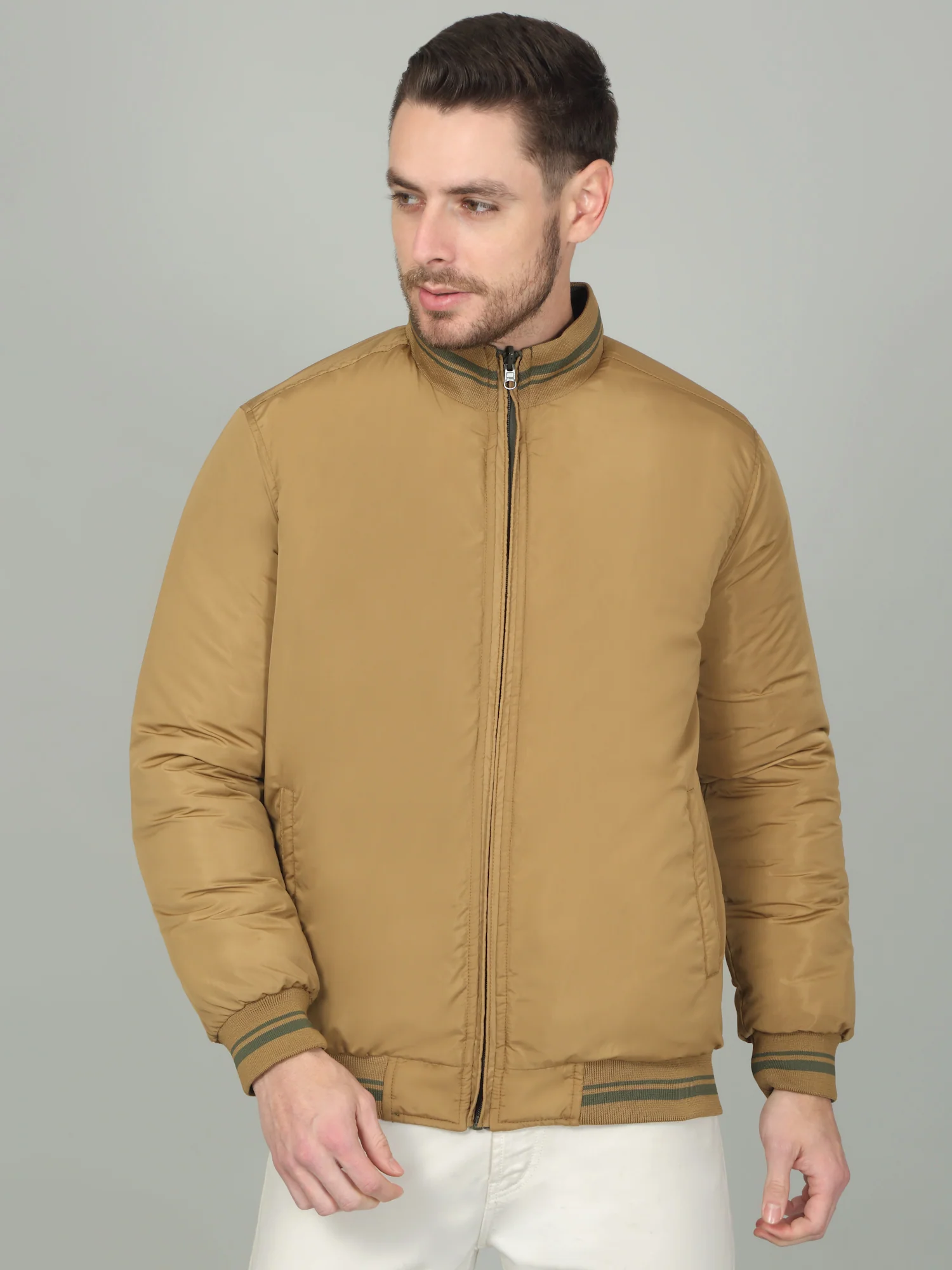 Men's Olive Solid Mock Neck Reversible Jacket - Image 2