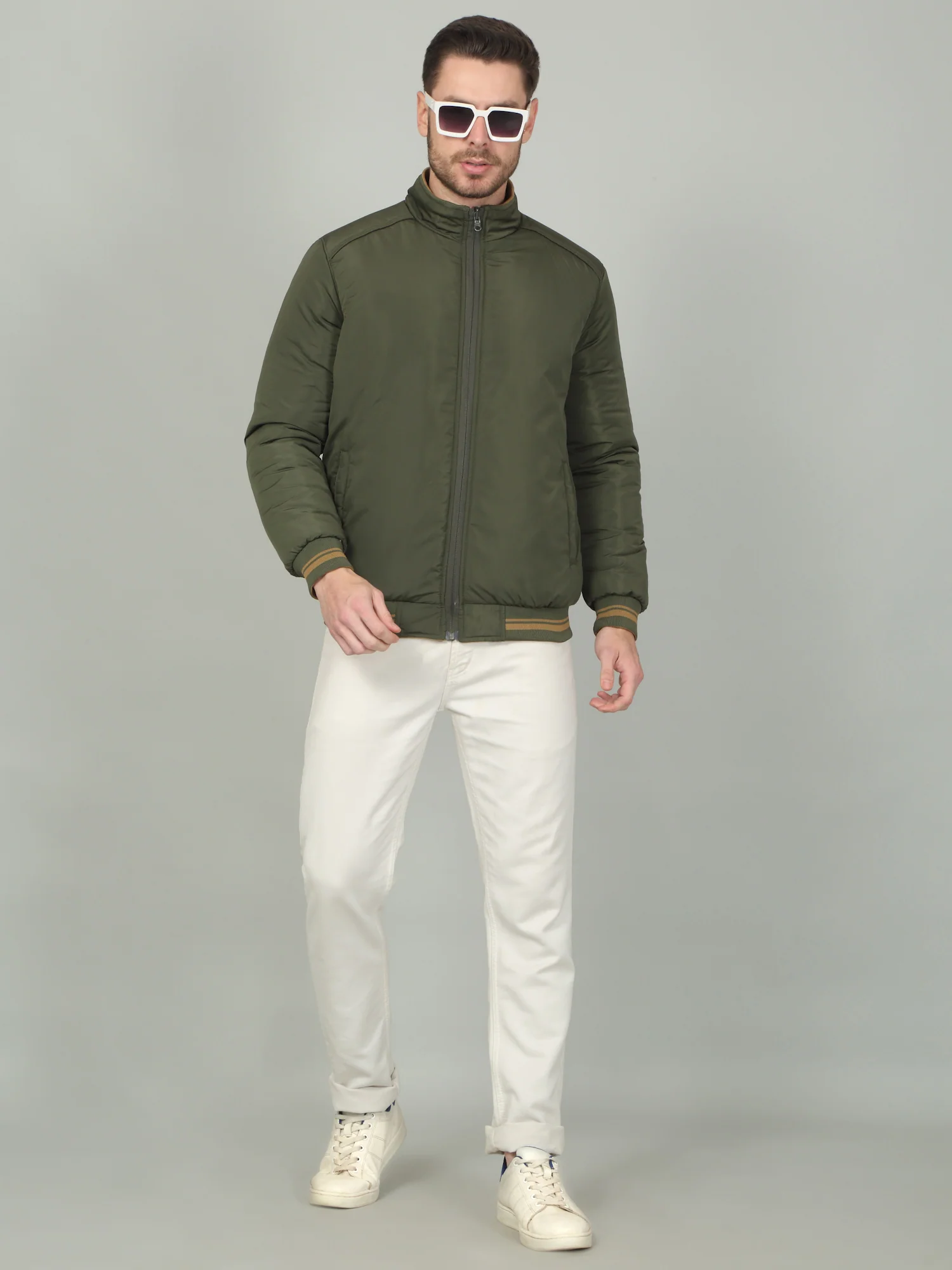 Men's Olive Solid Mock Neck Reversible Jacket - Image 3
