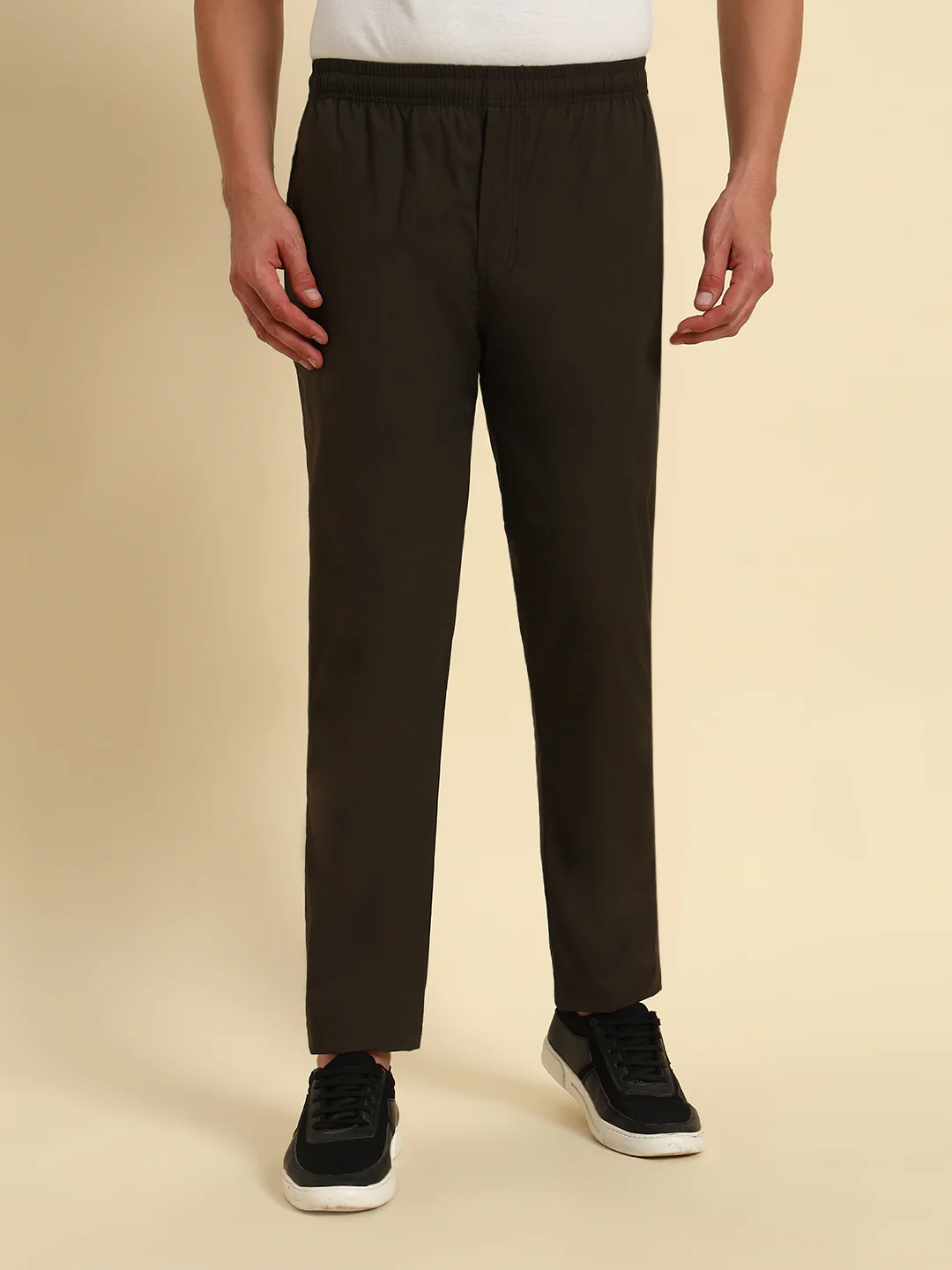 Men's Olive Solid Regular Fit Lower - Image 5