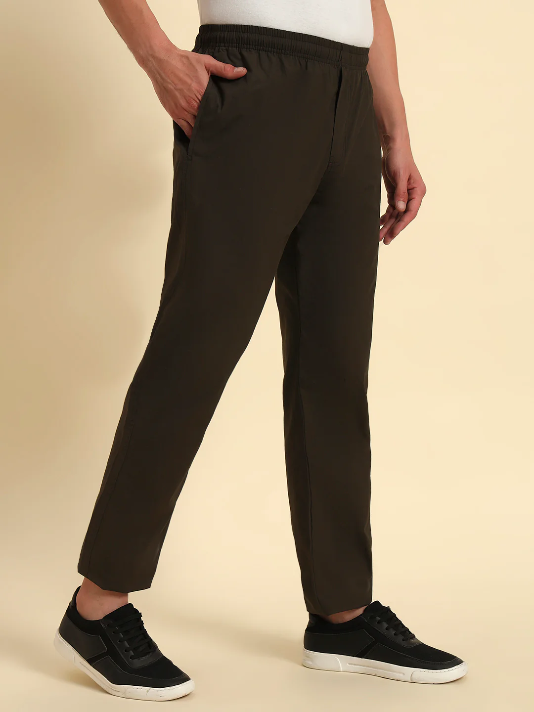 Men's Olive Solid Regular Fit Lower - Image 7