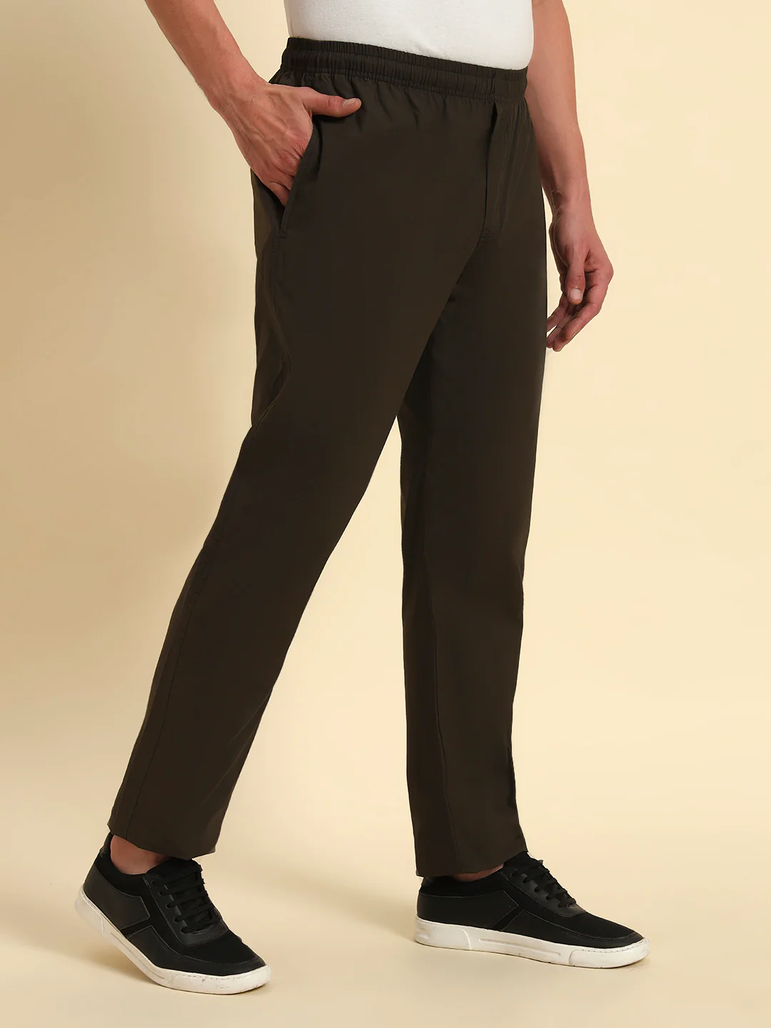 Men's Olive Solid Regular Fit Lower - Image 9