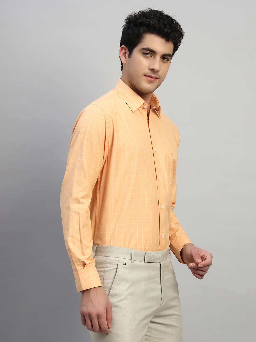 Formal Shirt for Men l Breathable & Soft with Color Fastness Regular Fit Spread Collar Neck Cotton Blend Fabric Checkered Pattern - Image 3