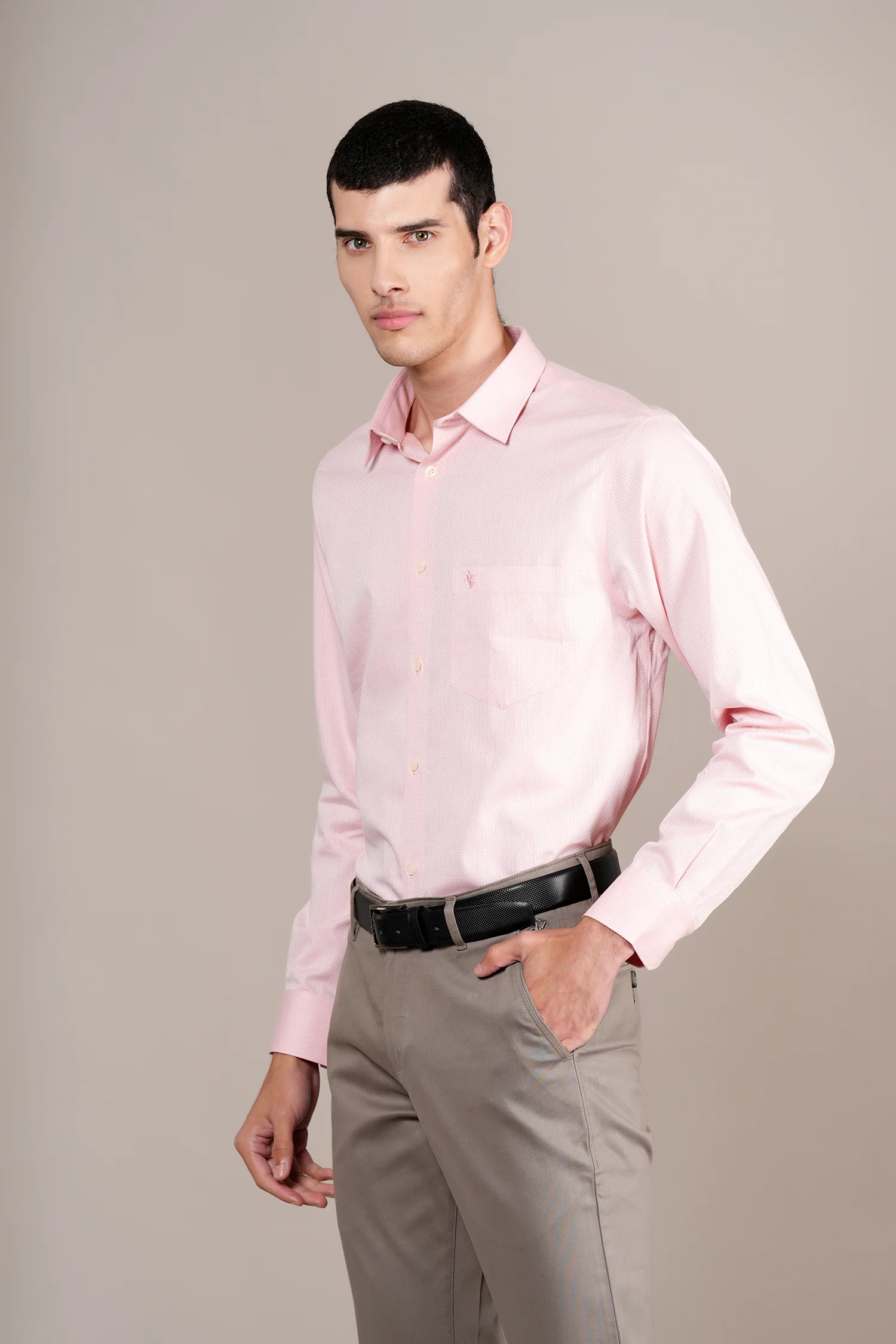 Formal Shirt for Men l Breathable & Soft with Color Fastness Regular Fit Spread Collar Neck Cotton Fabric Self Design Pattern - Image 3