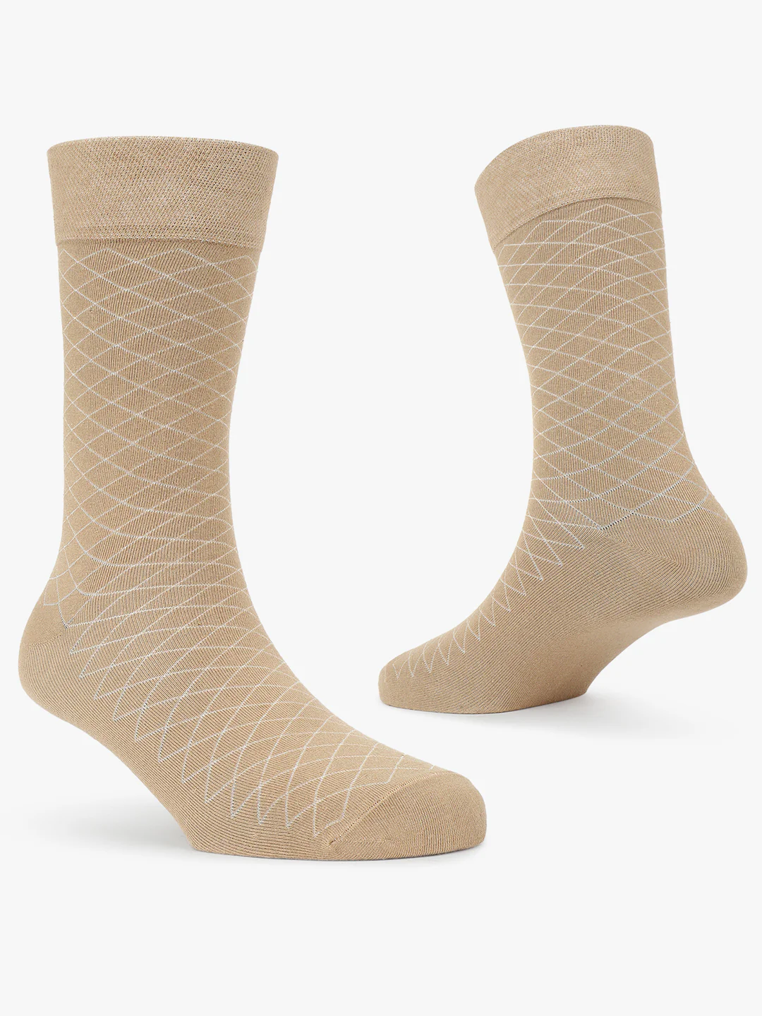 Men's Pack Of 5 Beige Crew Length Printed Casual Socks - Image 2