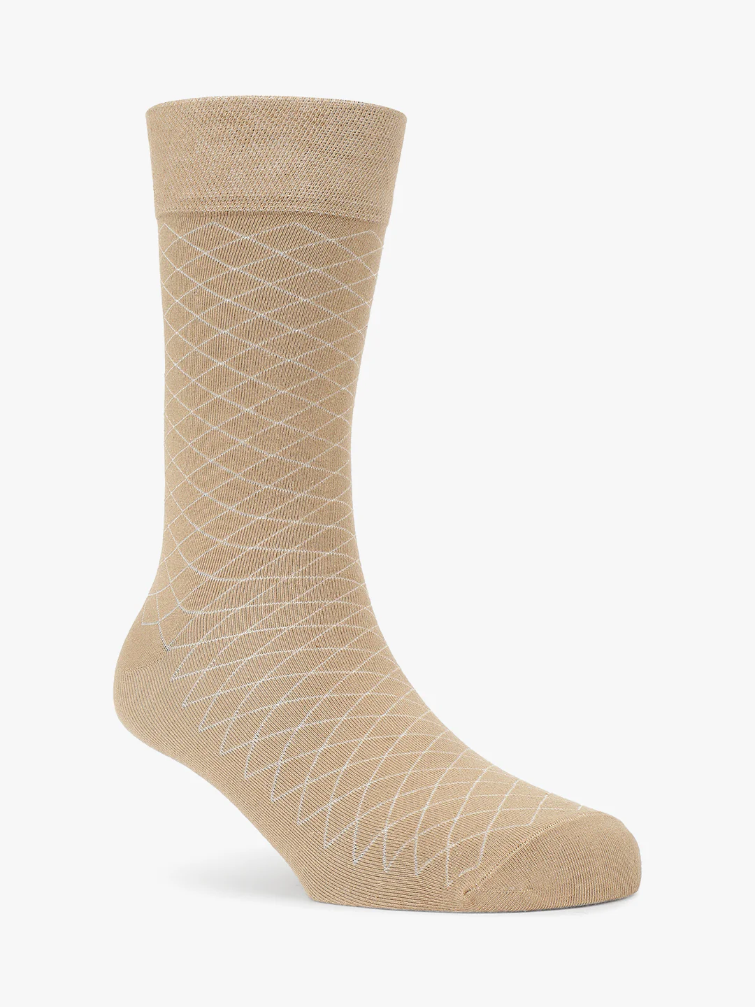 Men's Pack Of 5 Beige Crew Length Printed Casual Socks - Image 3