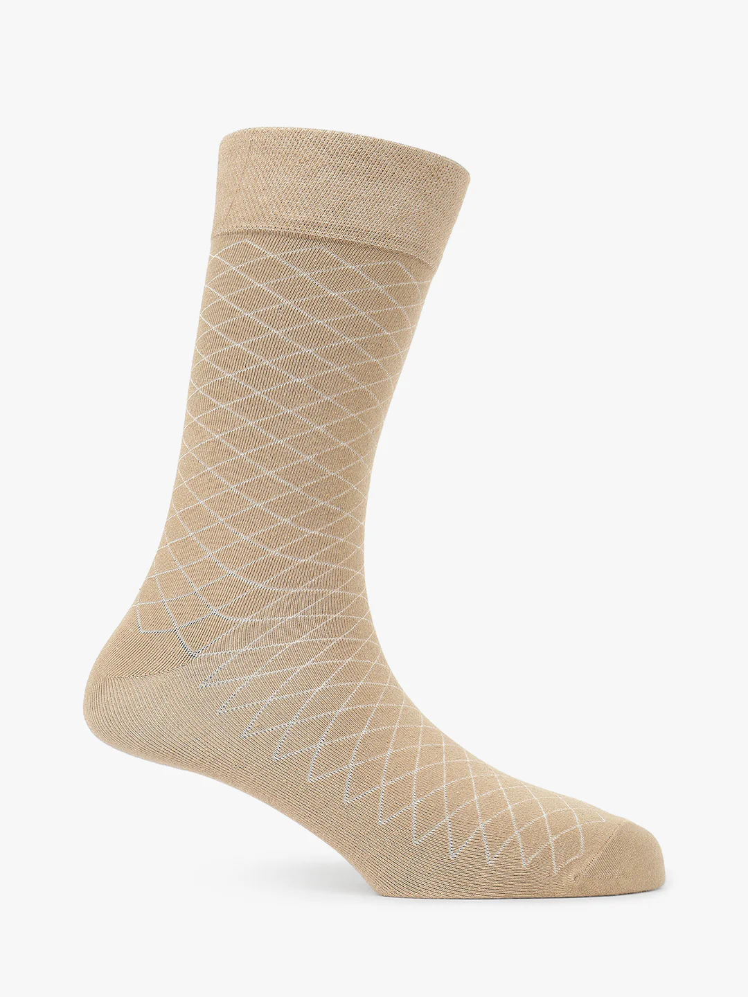 Men's Pack Of 5 Beige Crew Length Printed Casual Socks - Image 4