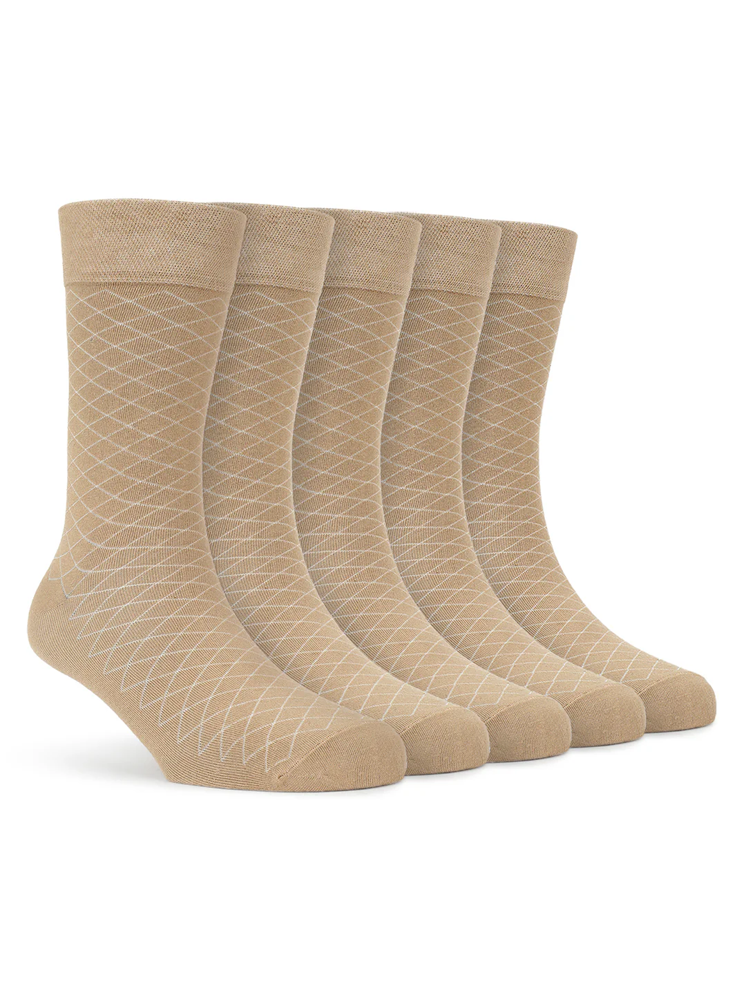 Men's Pack Of 5 Beige Crew Length Printed Casual Socks - Image 7