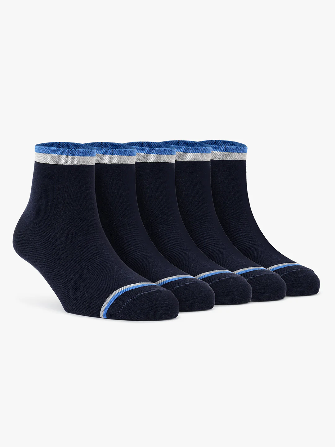 Men's Pack Of 5 Blue Ankle Length Colour Blocked Casual Socks - Image 7