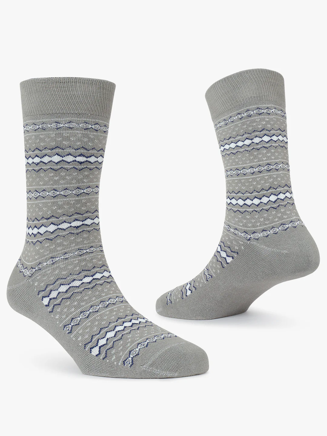 Men's Pack Of 5 Grey Crew Length Printed Casual Socks - Image 2