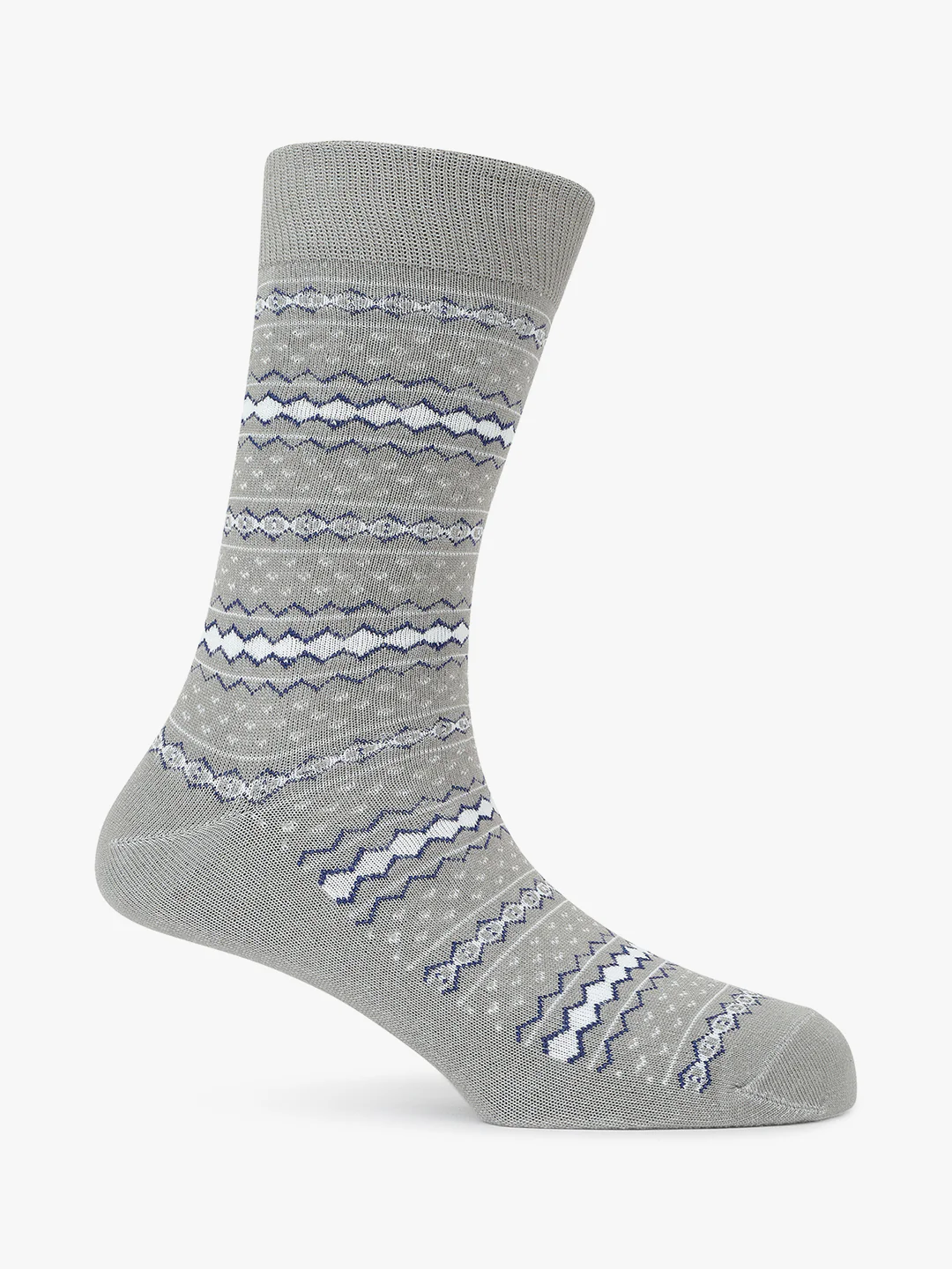 Men's Pack Of 5 Grey Crew Length Printed Casual Socks - Image 4