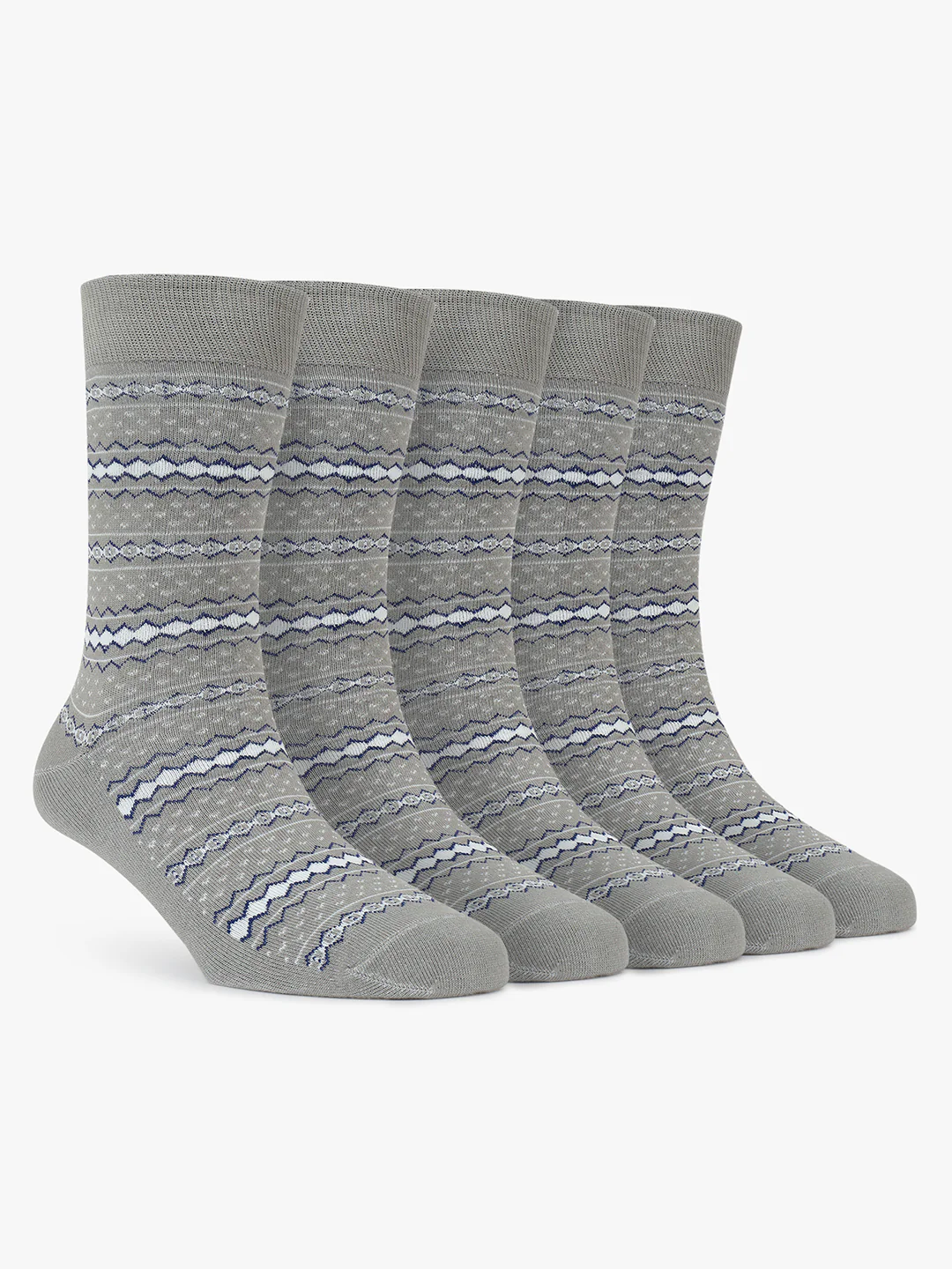 Men's Pack Of 5 Grey Crew Length Printed Casual Socks - Image 7