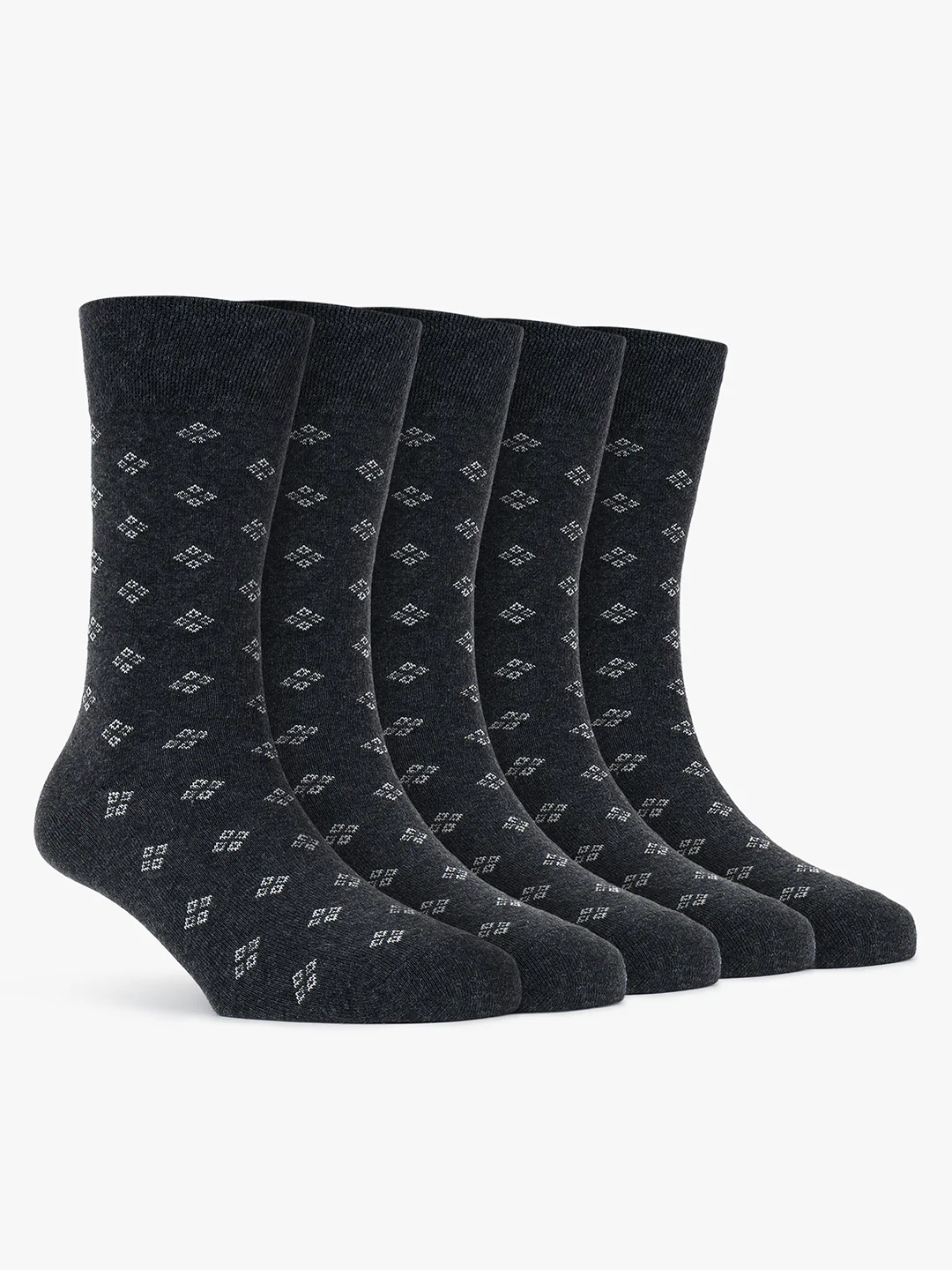 Men's Pack Of 5 Grey Crew Length Printed Casual Socks - Image 7