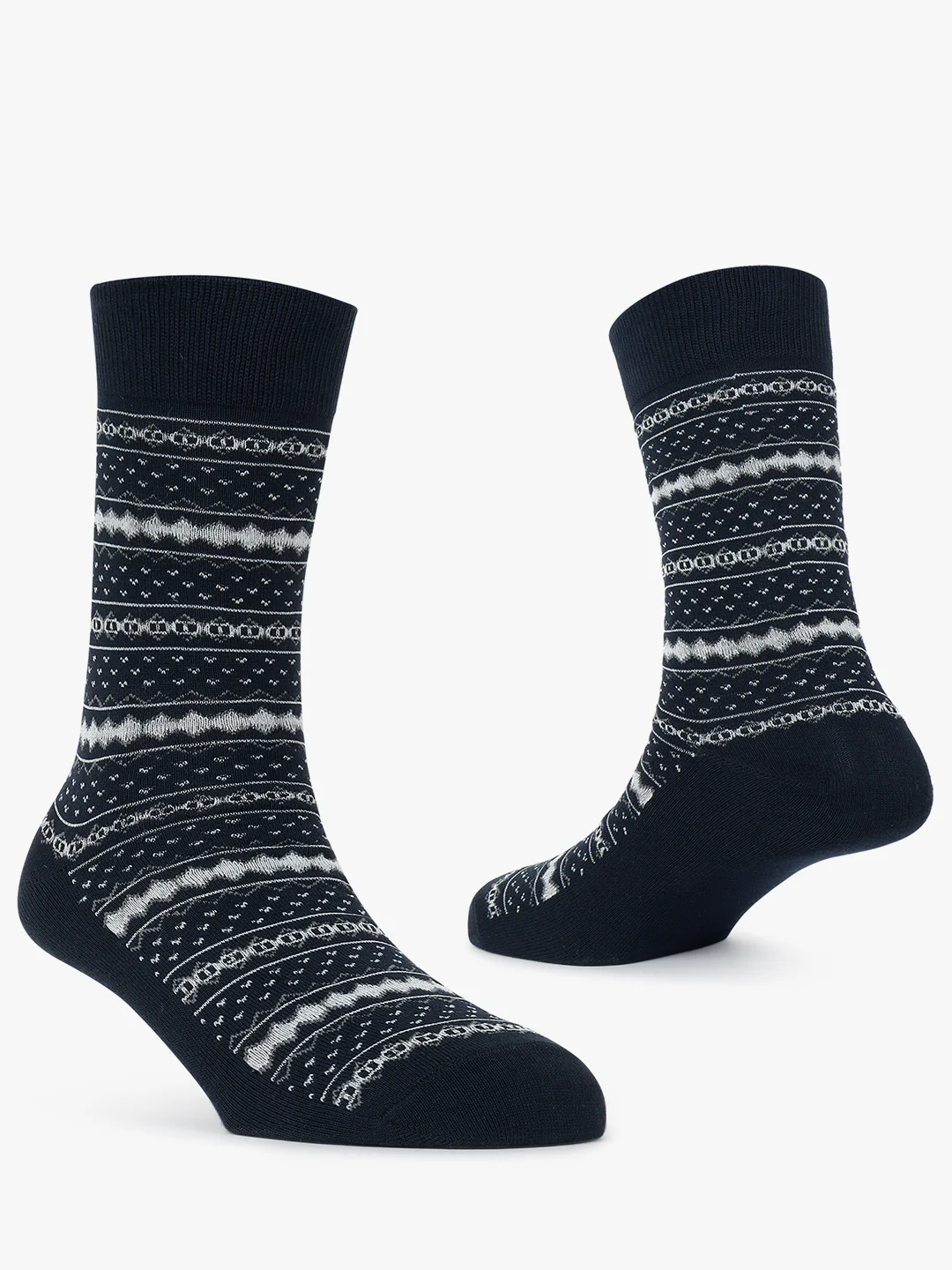 Men's Pack Of 5 Navy Blue Crew Length Printed Casual Socks - Image 2