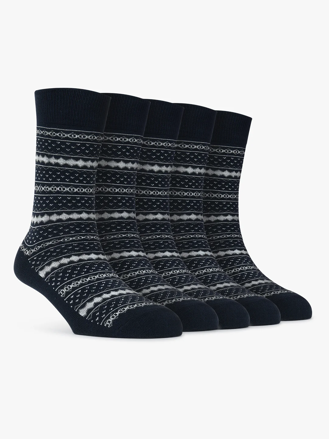 Men's Pack Of 5 Navy Blue Crew Length Printed Casual Socks - Image 7