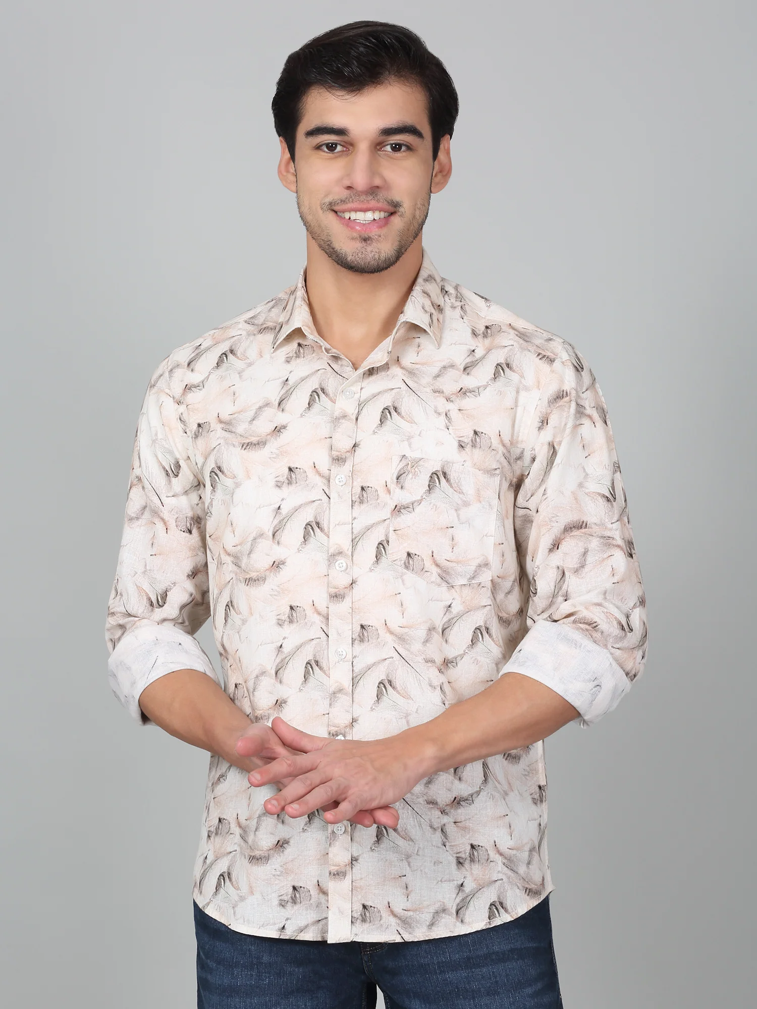 Casual Shirt for Men | Breathable & Soft with Color Fastness Regular Fit Spread Collar Neck Cotton Fabric Printed Pattern - Image 3