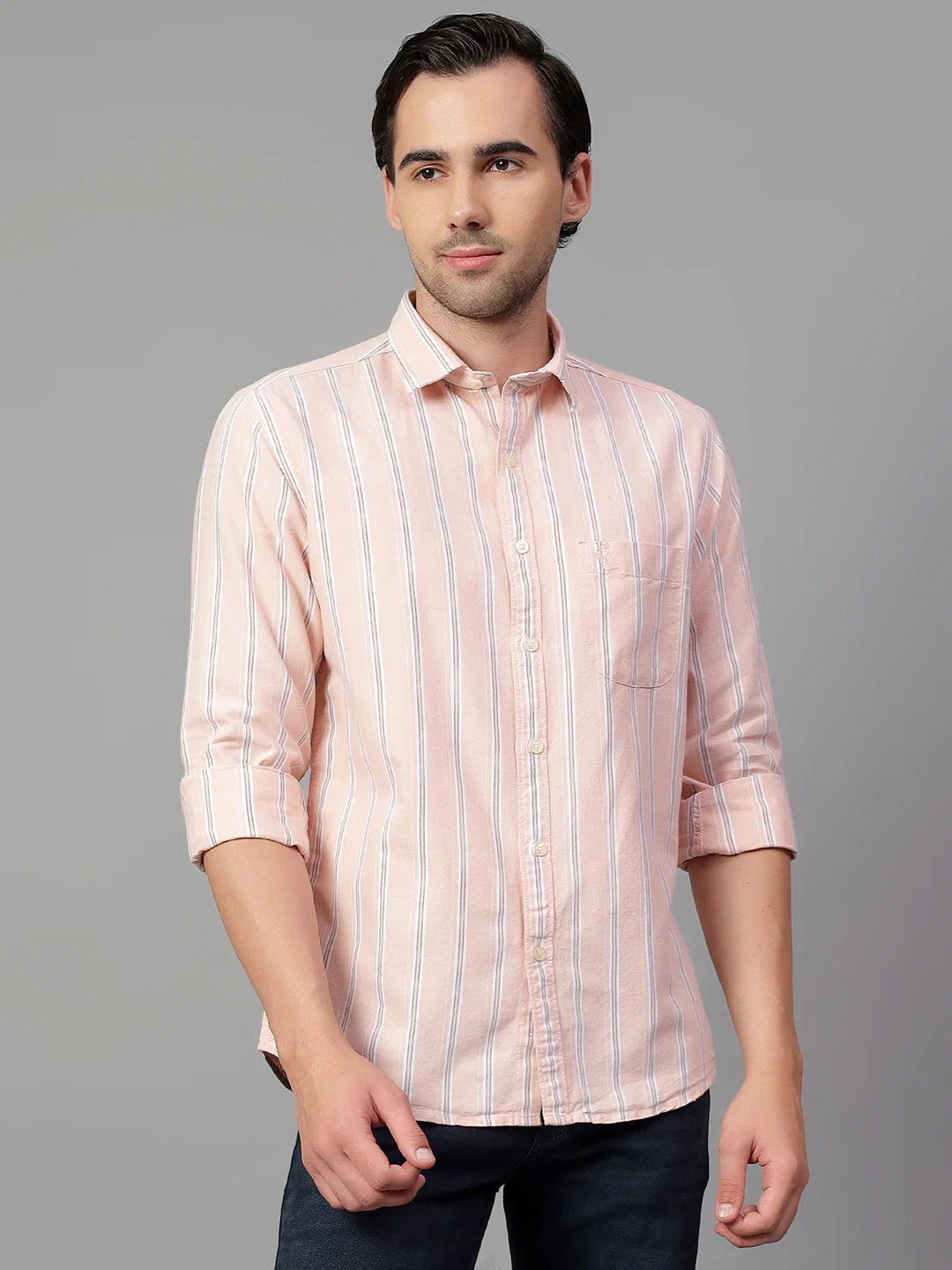 Casual Shirt for Men | Breathable & Soft with Color Fastness Regular Fit Spread Collar Neck Cotton Fabric Striped Pattern - Image 2