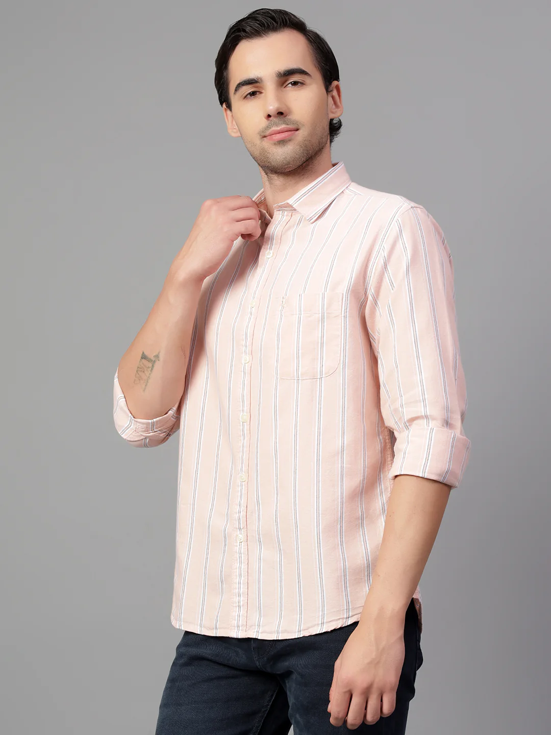 Casual Shirt for Men | Breathable & Soft with Color Fastness Regular Fit Spread Collar Neck Cotton Fabric Striped Pattern - Image 4