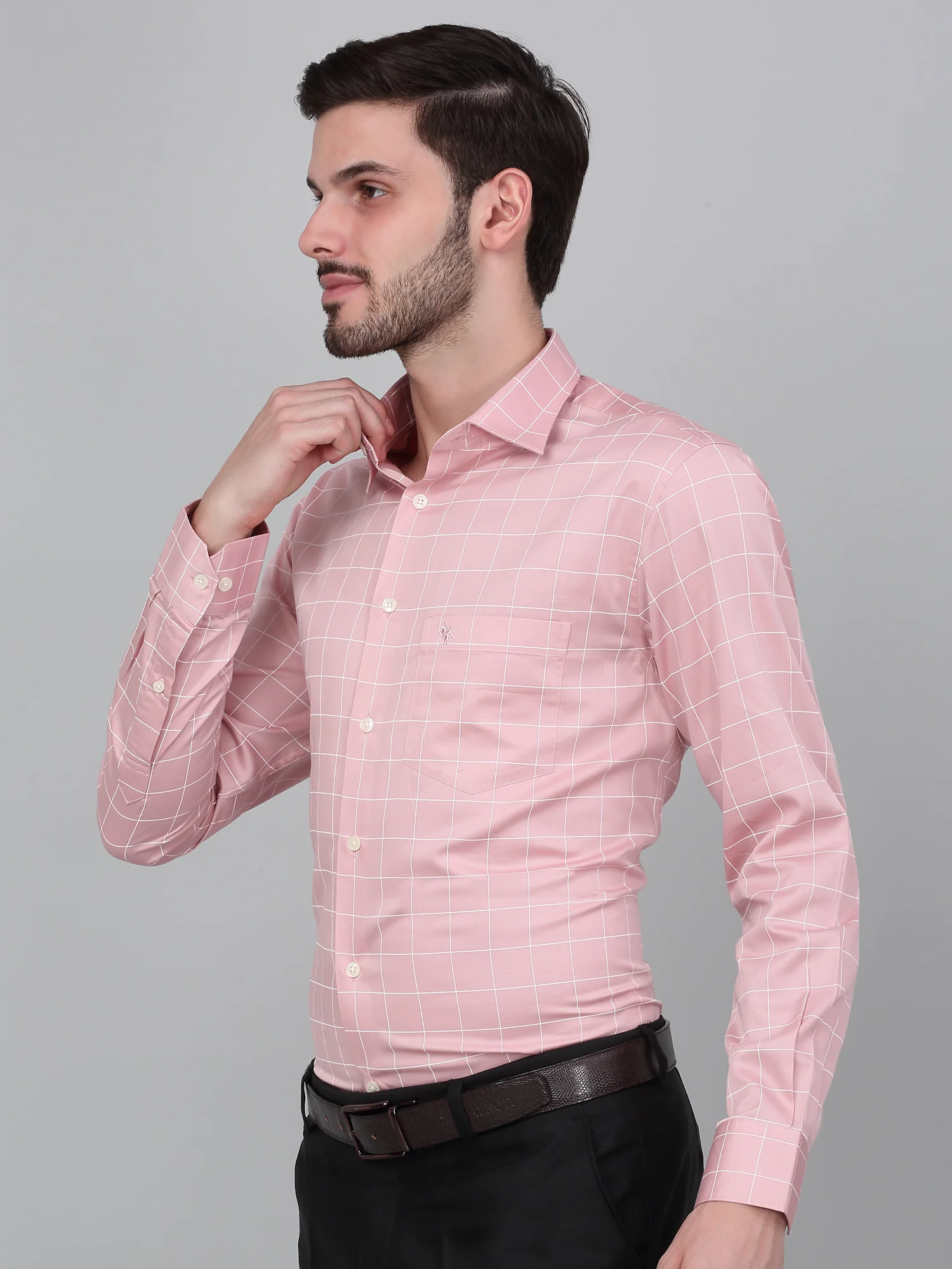 Formal Shirt for Men l Breathable & Soft with Color Fastness Regular Fit Spread Collar Neck Cotton Fabric Checkered Pattern - Image 4