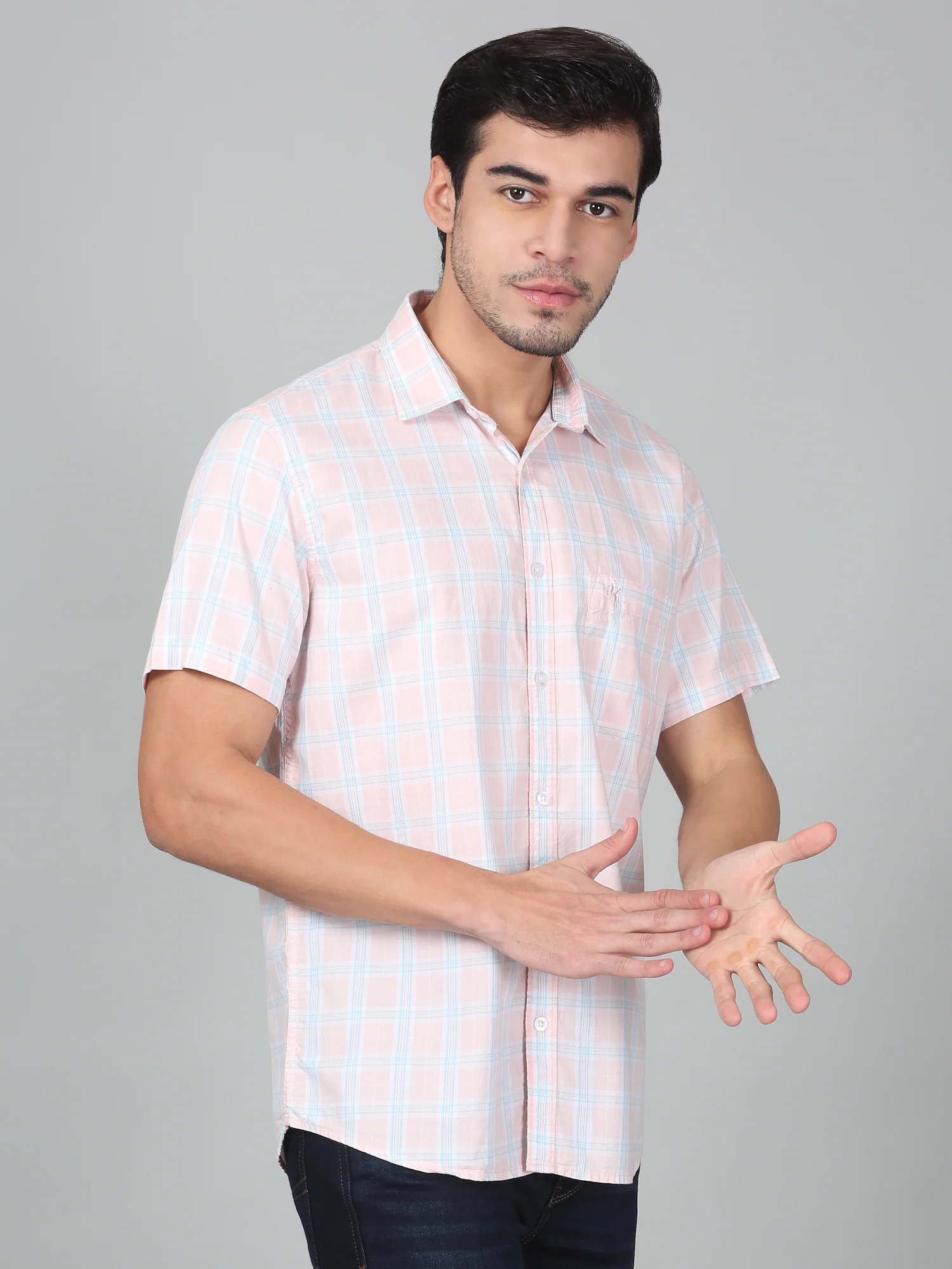 Casual Shirt for Men | Breathable & Soft with Color Fastness Regular Fit Spread Collar Neck Cotton Fabric Checkered Pattern - Image 3