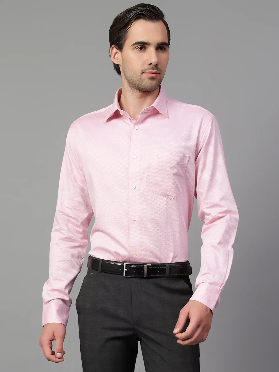 Formal Shirt for Men l Breathable & Soft with Color Fastness Regular Fit Spread Collar Neck Giza Cotton Fabric Self Design Pattern - Image 3
