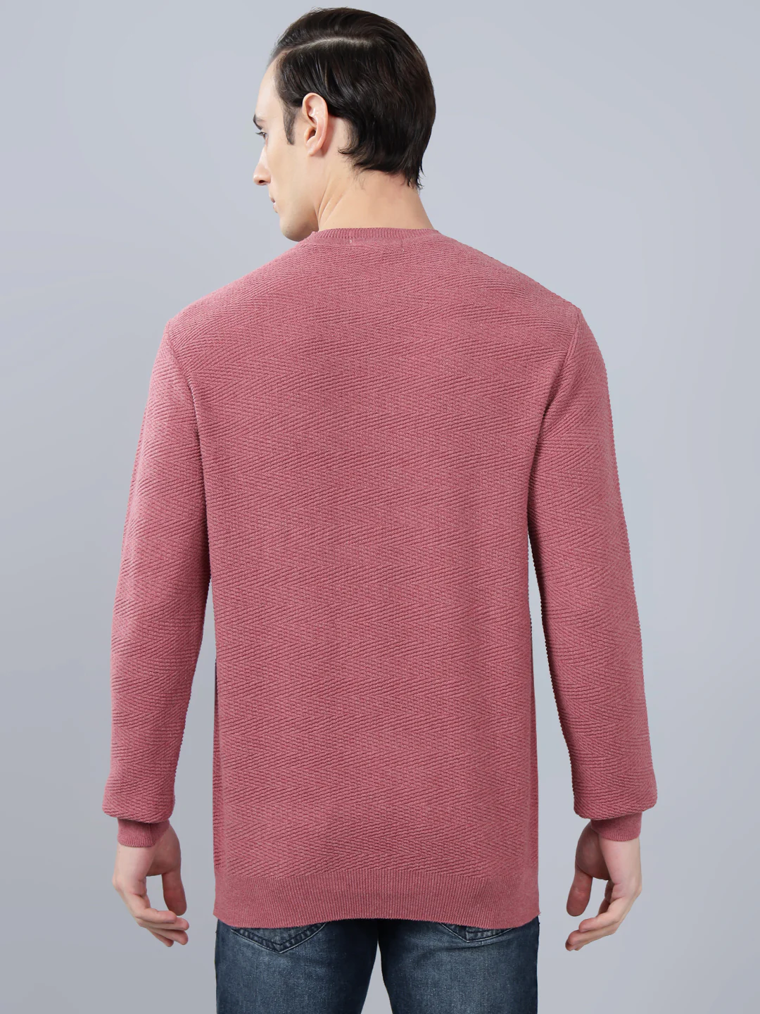 Men's Pink Self Design Full Sleeve Sweater - Image 4
