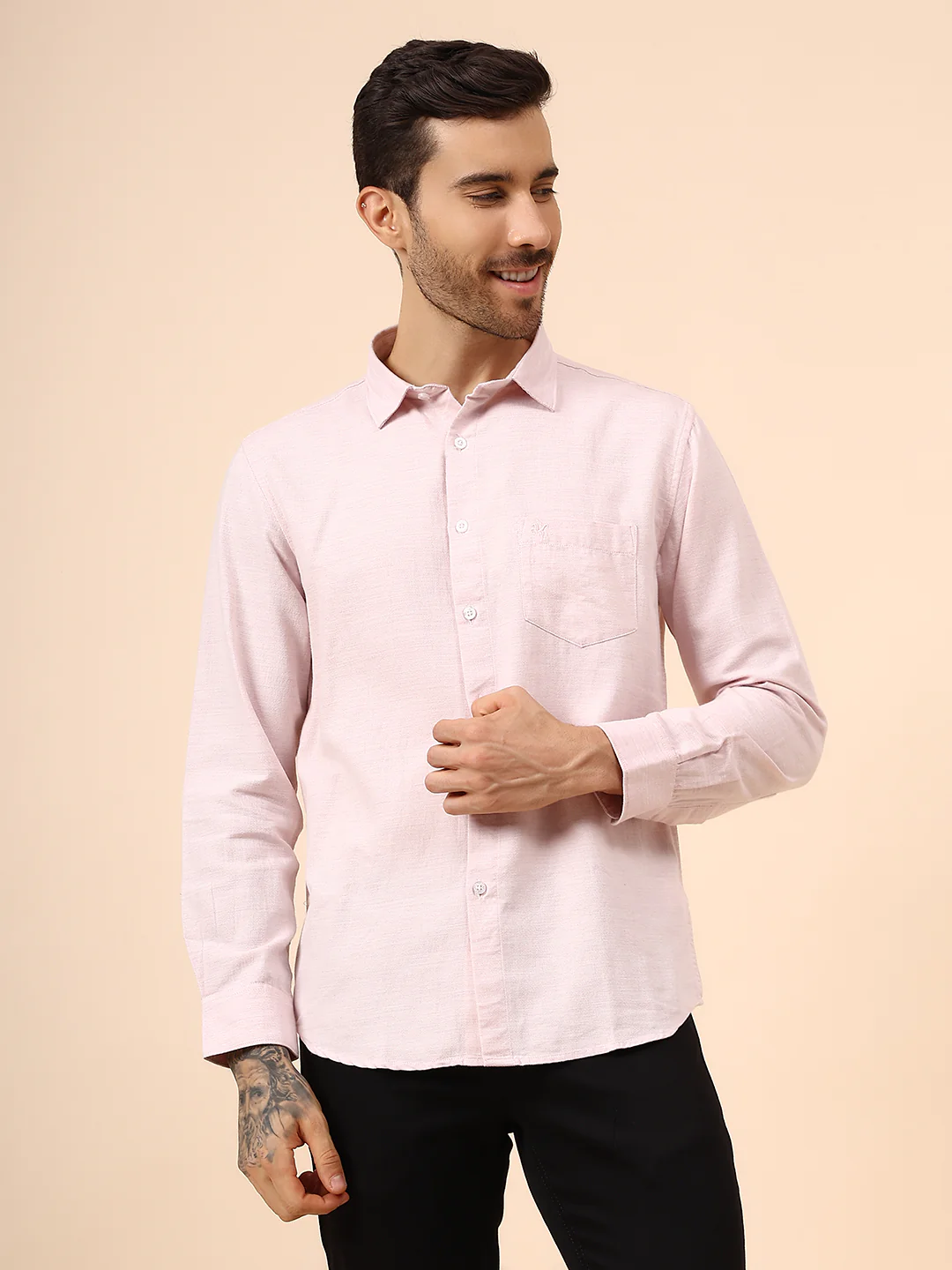 Casual Shirt for Men | Breathable & Soft with Color Fastness Regular Fit Spread Collar Neck Cotton Blend Fabric Self Design Pattern - Image 2