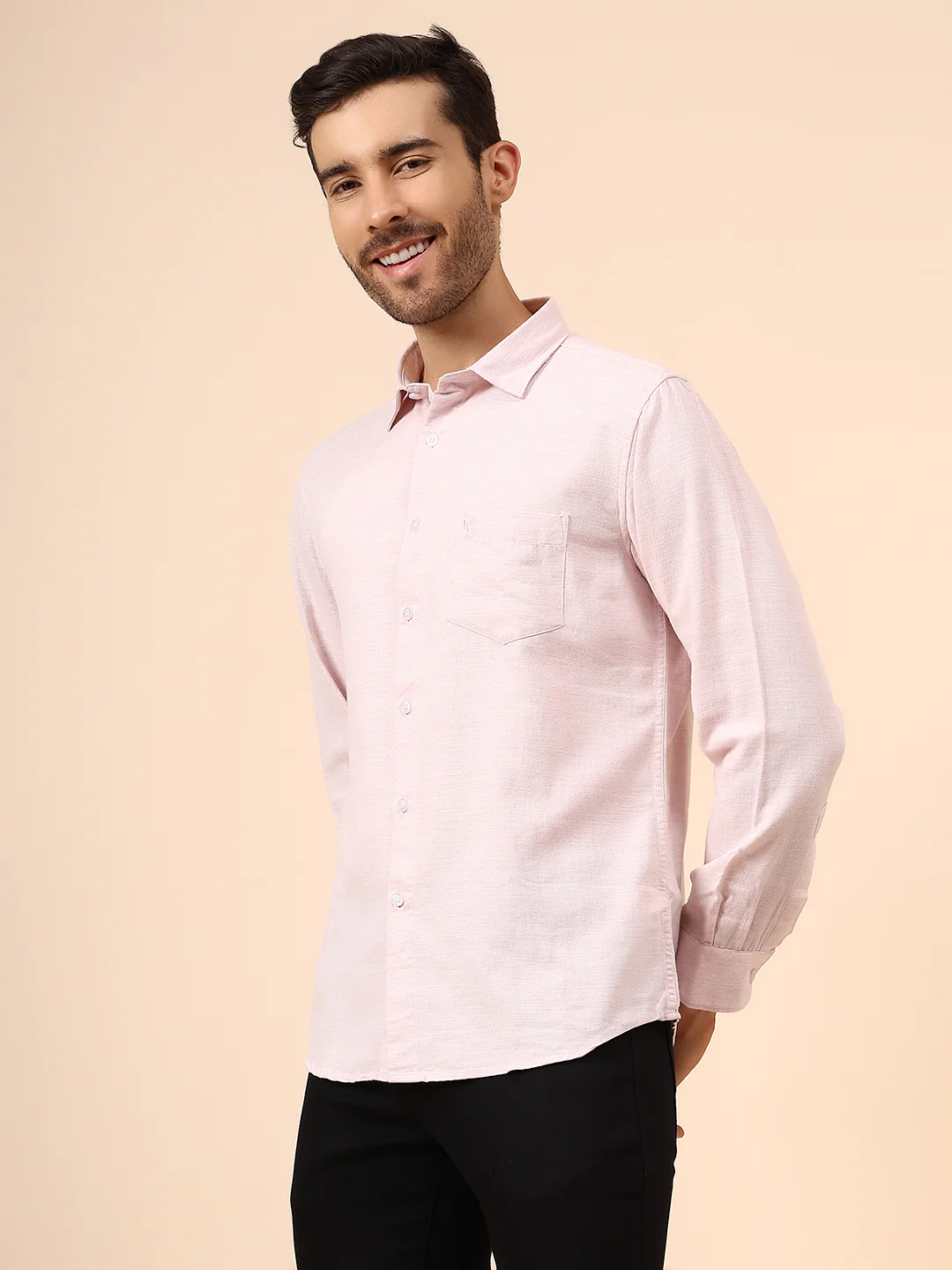 Casual Shirt for Men | Breathable & Soft with Color Fastness Regular Fit Spread Collar Neck Cotton Blend Fabric Self Design Pattern - Image 3