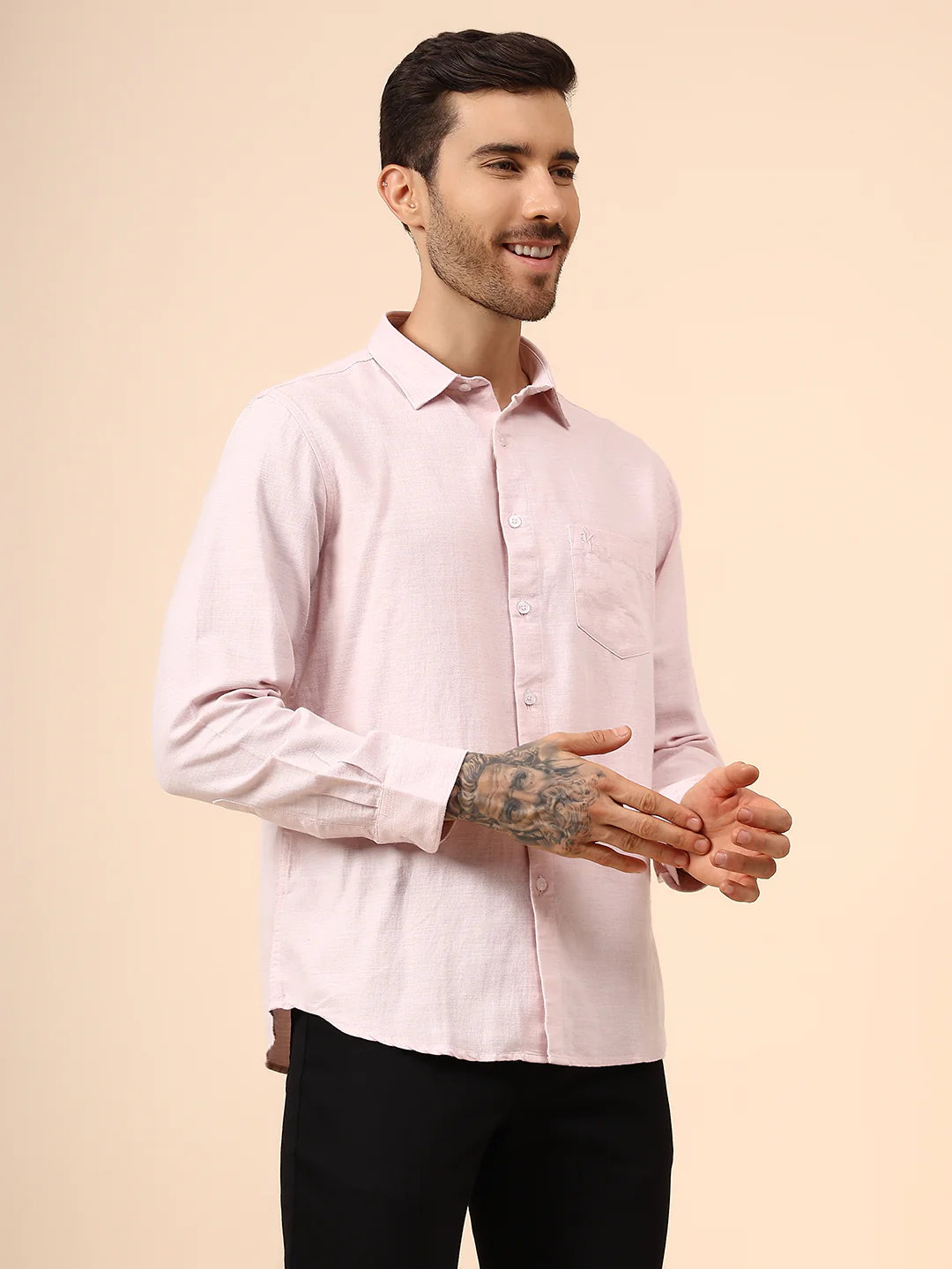Casual Shirt for Men | Breathable & Soft with Color Fastness Regular Fit Spread Collar Neck Cotton Blend Fabric Self Design Pattern - Image 4