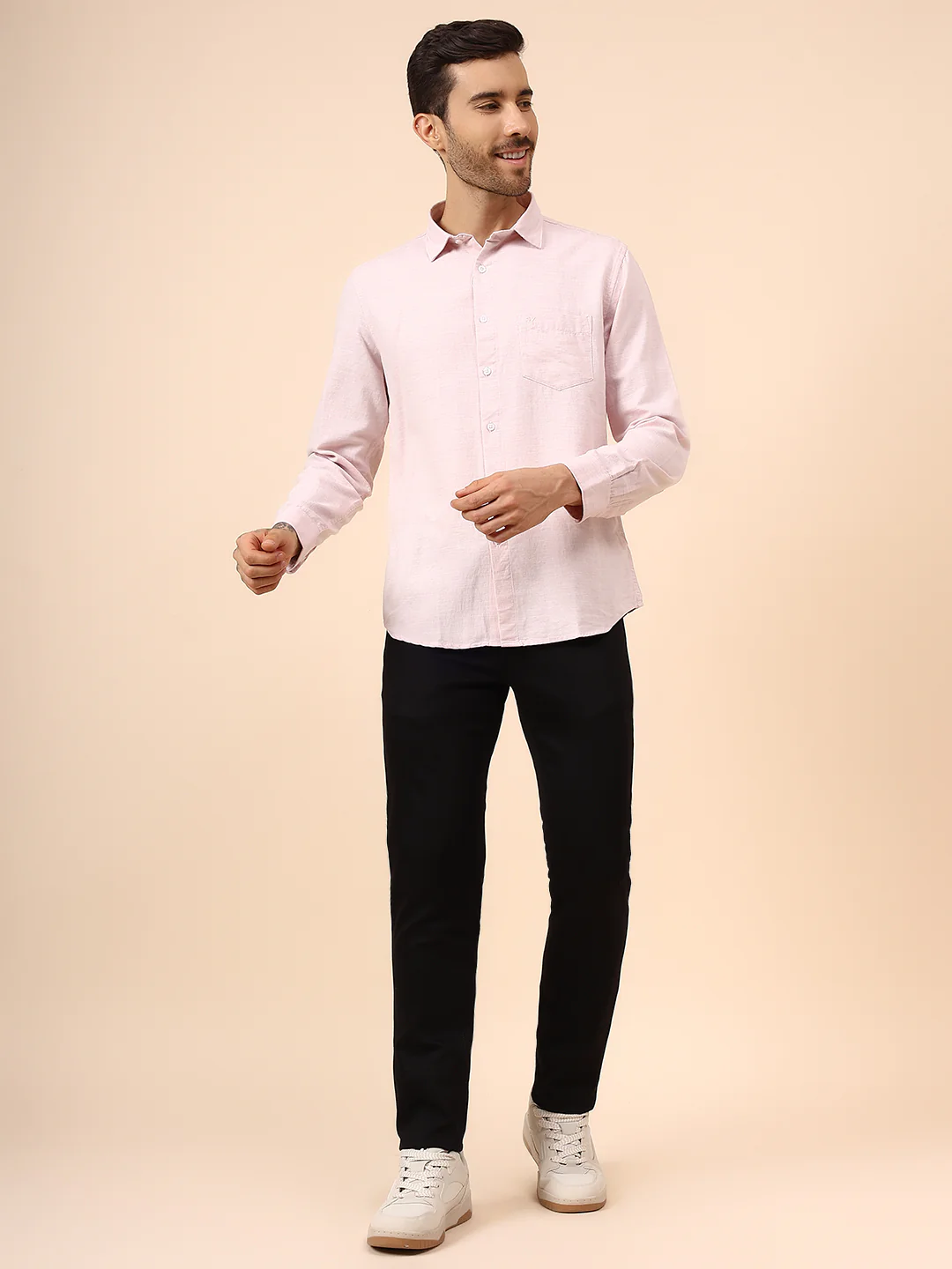 Casual Shirt for Men | Breathable & Soft with Color Fastness Regular Fit Spread Collar Neck Cotton Blend Fabric Self Design Pattern - Image 7
