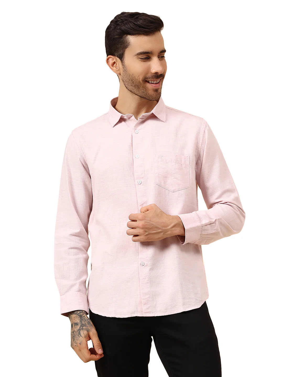 Casual Shirt for Men | Breathable & Soft with Color Fastness Regular Fit Spread Collar Neck Cotton Blend Fabric Self Design Pattern - Image 8