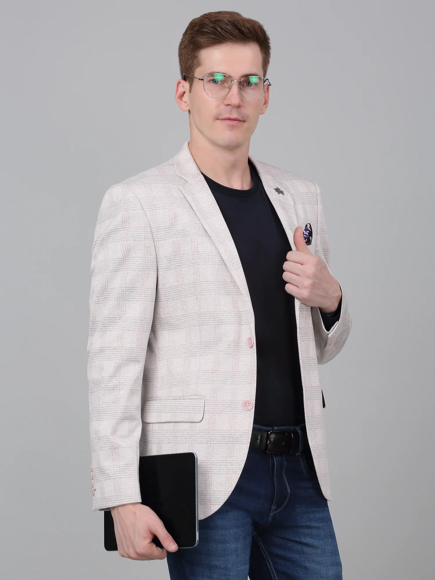 Blazer for Men | Premium Casual Blazer Slim Fit Notched Collar Terry Rayon Fabric Checkered Pattern - Image 3