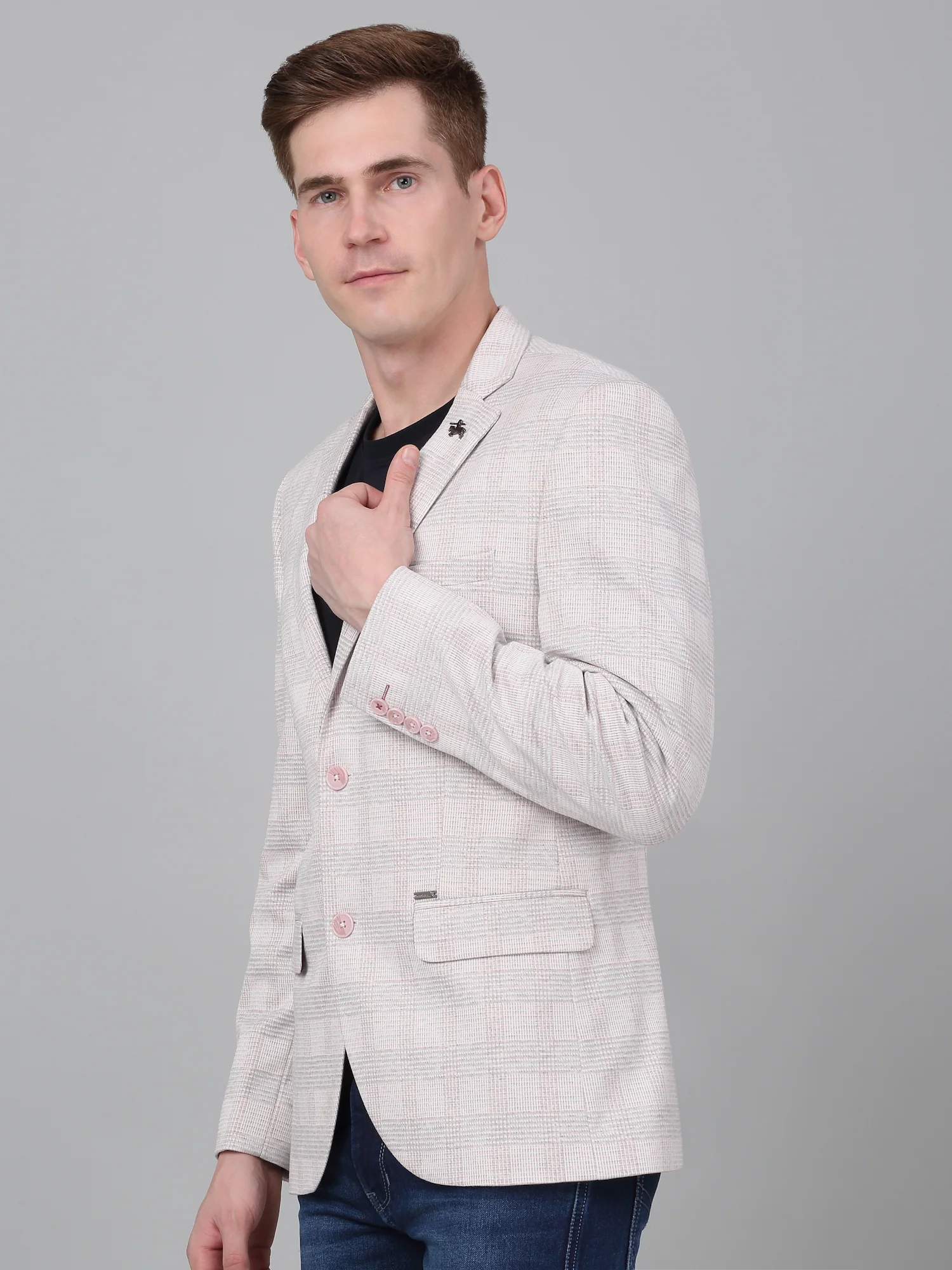 Blazer for Men | Premium Casual Blazer Slim Fit Notched Collar Terry Rayon Fabric Checkered Pattern - Image 4