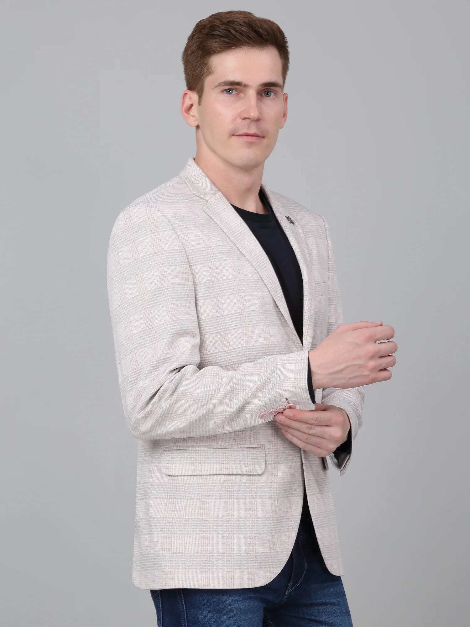 Blazer for Men | Premium Casual Blazer Slim Fit Notched Collar Terry Rayon Fabric Checkered Pattern - Image 5