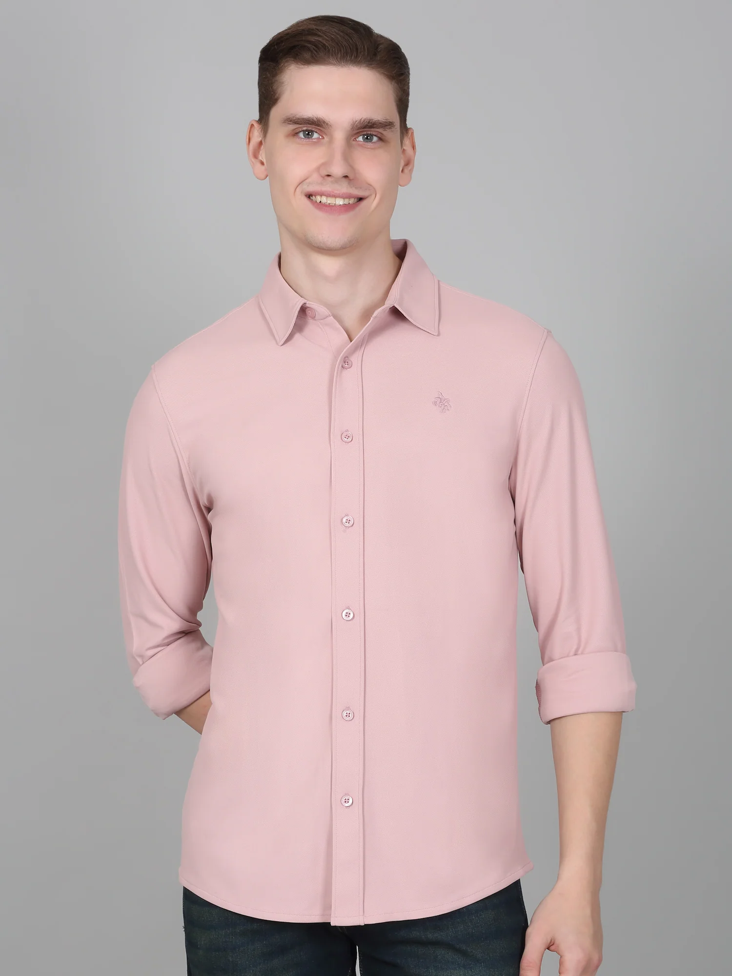 Casual Shirt for Men | Breathable & Soft with Color Fastness Regular Fit Spread Collar Neck Polyester Fabric Solid Pattern - Image 4