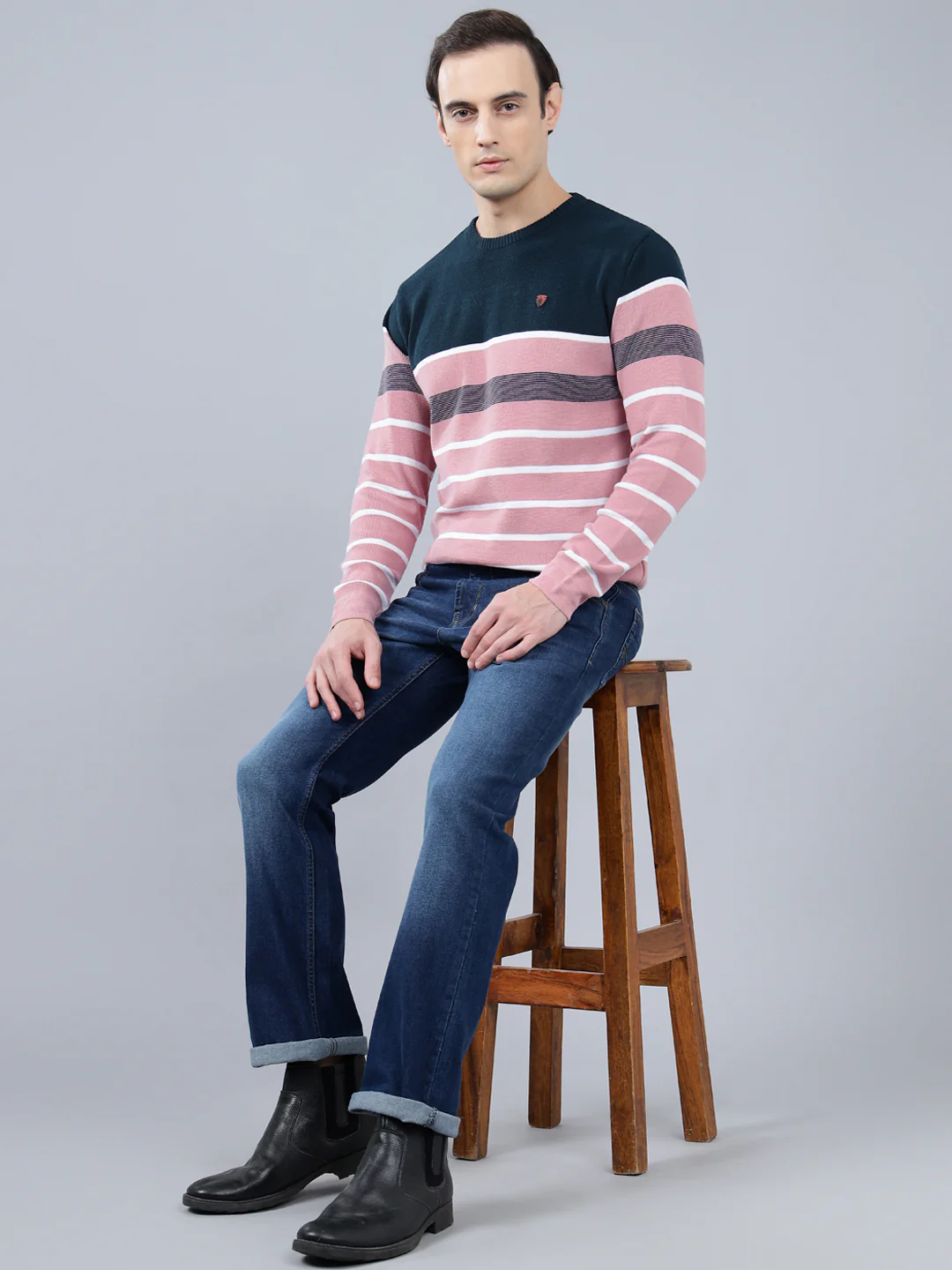 Men's Pink Striped Full Sleeve Sweater - Image 4