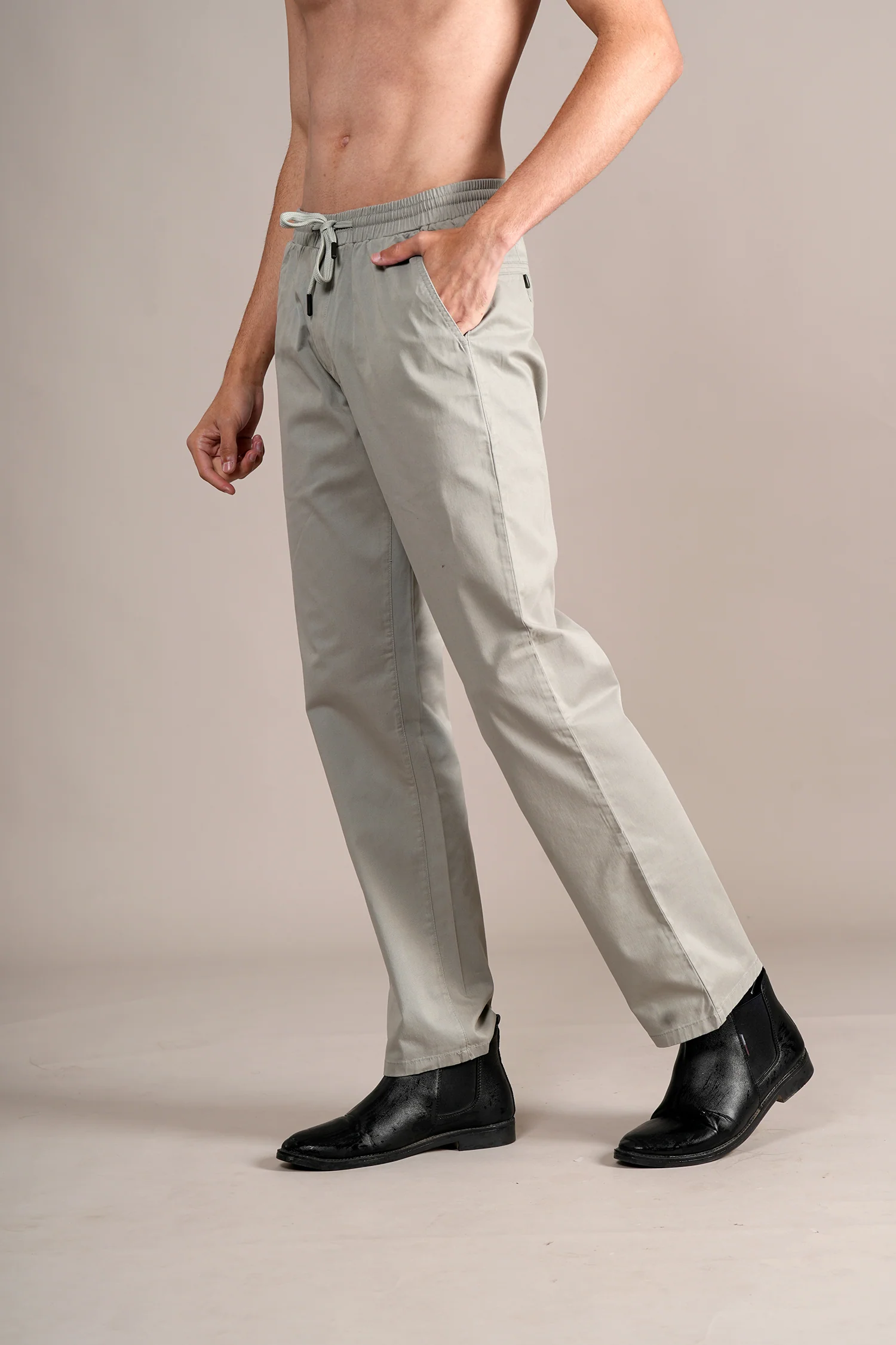 Casual Trouser for Men | Breathable & Soft with Color Fastness Regular Fit Cotton Blend Fabric Solid Pattern Drawstring Closure - Image 3