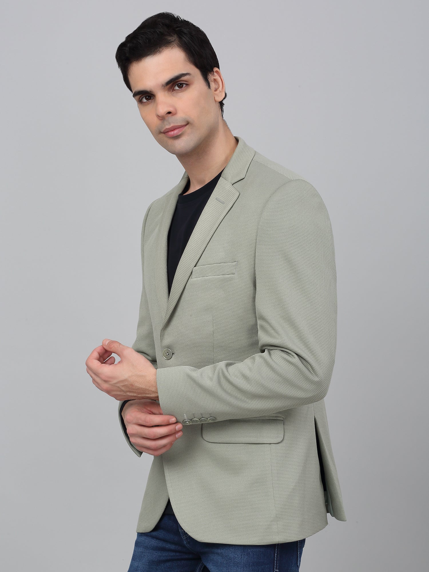 Blazer for Men | Premium Casual Blazer Slim Fit Notched Collar Terry Rayon Fabric Self Design Pattern - Image 4