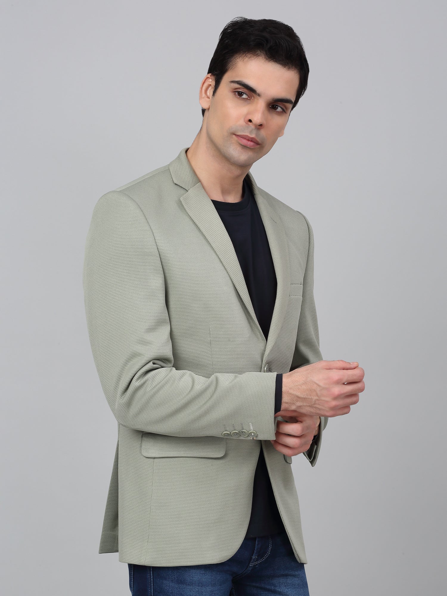 Blazer for Men | Premium Casual Blazer Slim Fit Notched Collar Terry Rayon Fabric Self Design Pattern - Image 5
