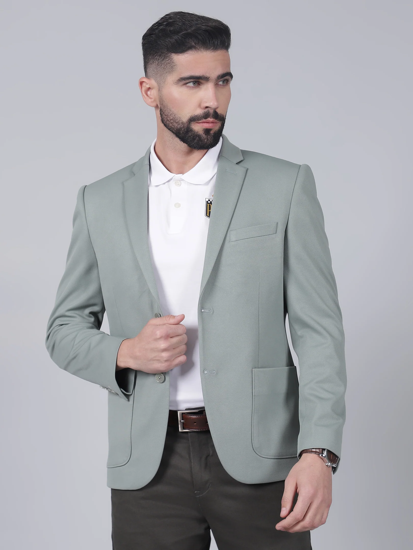 Green Self-Design Casual Blazer for Men | Cantabil - Image 2