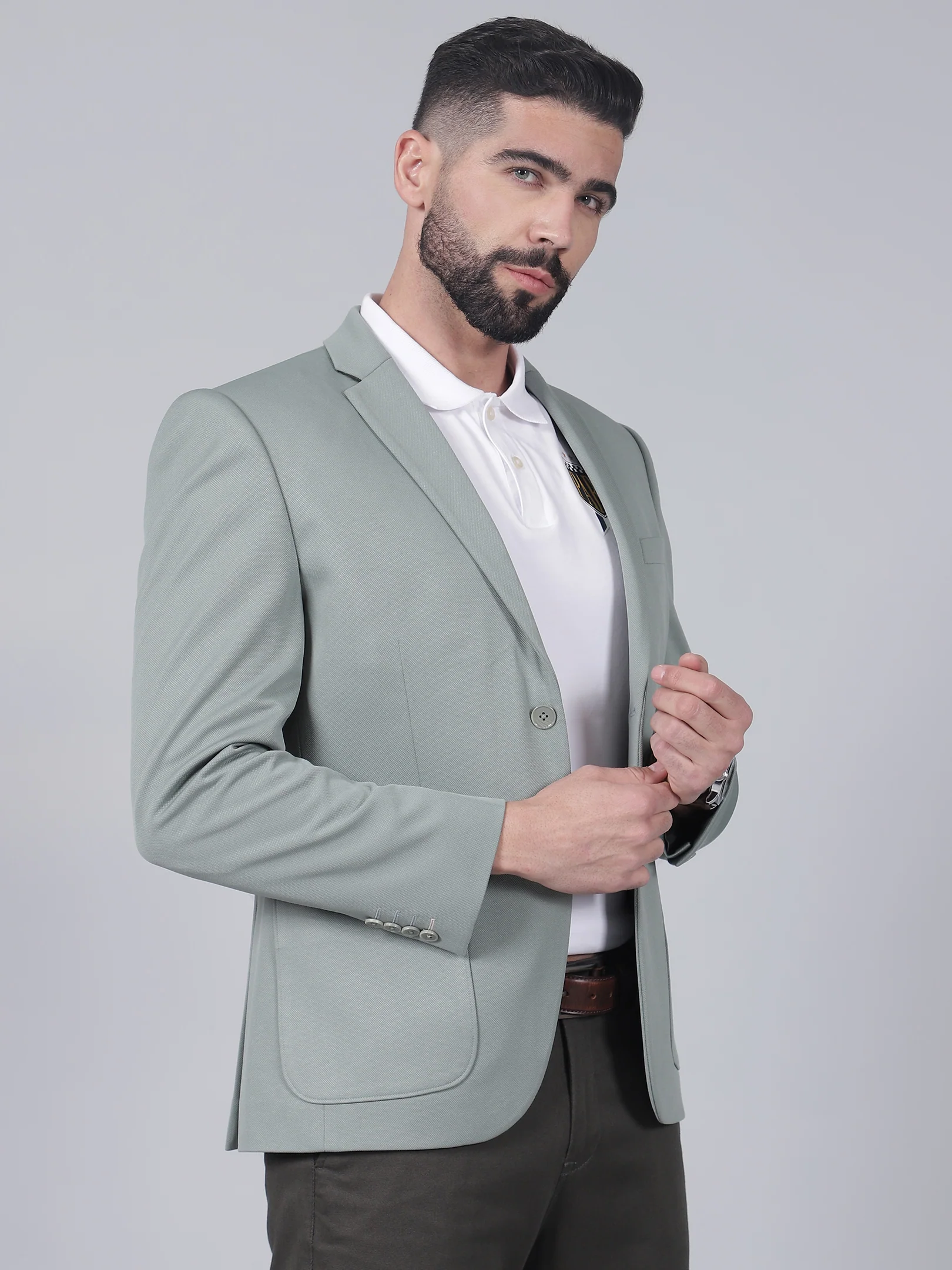 Green Self-Design Casual Blazer for Men | Cantabil - Image 4