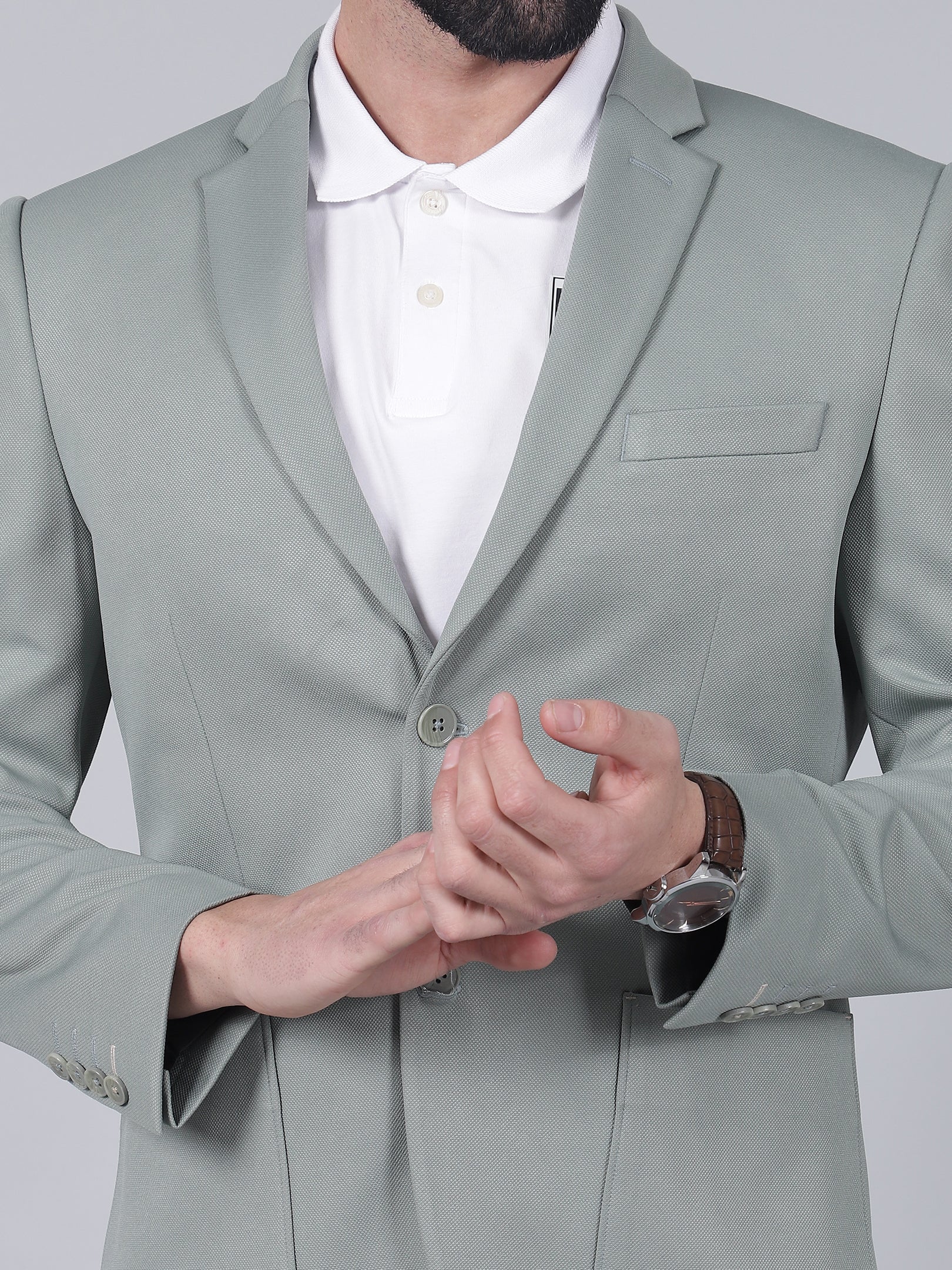 Green Self-Design Casual Blazer for Men | Cantabil - Image 6