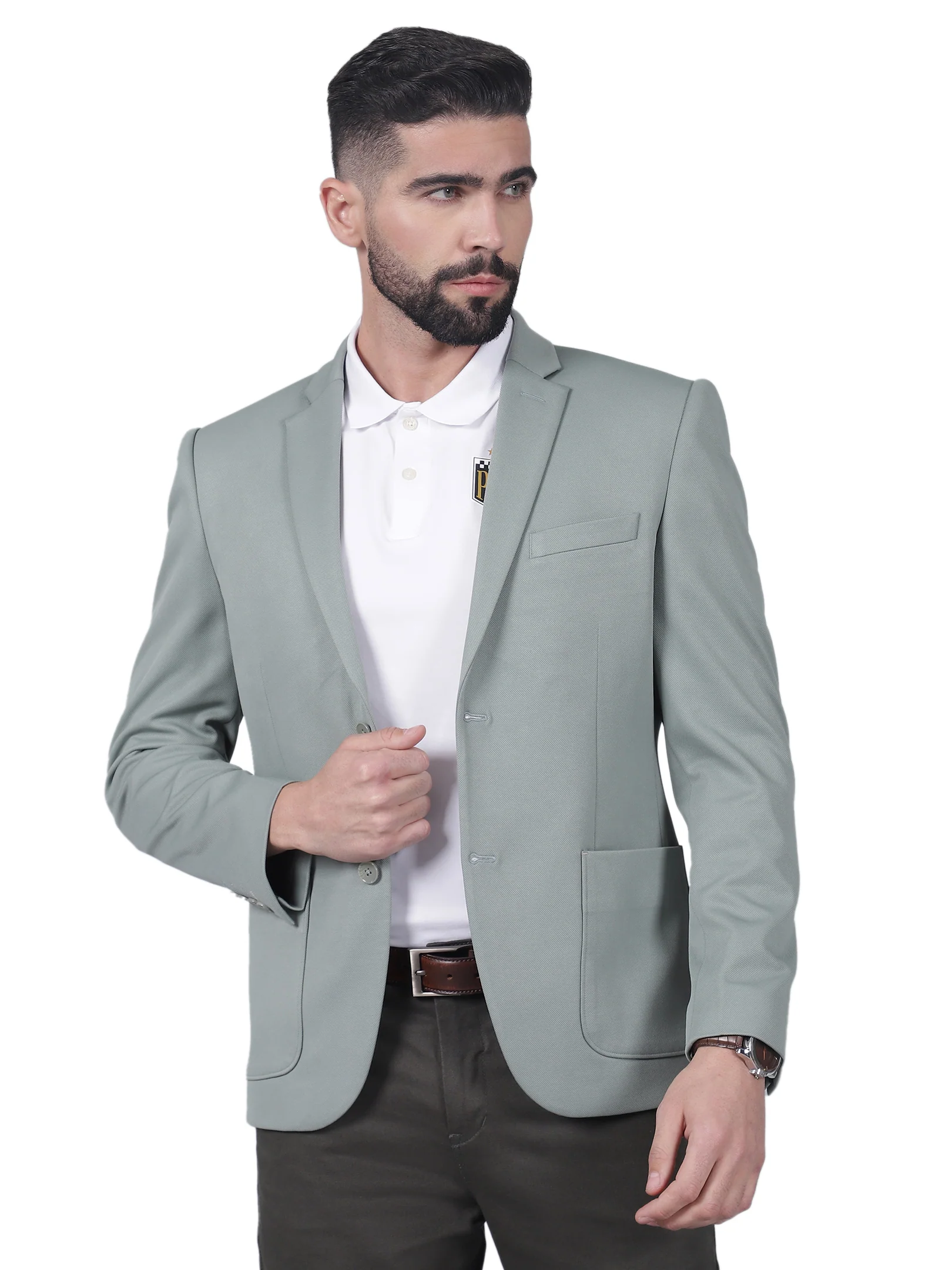 Green Self-Design Casual Blazer for Men | Cantabil - Image 7