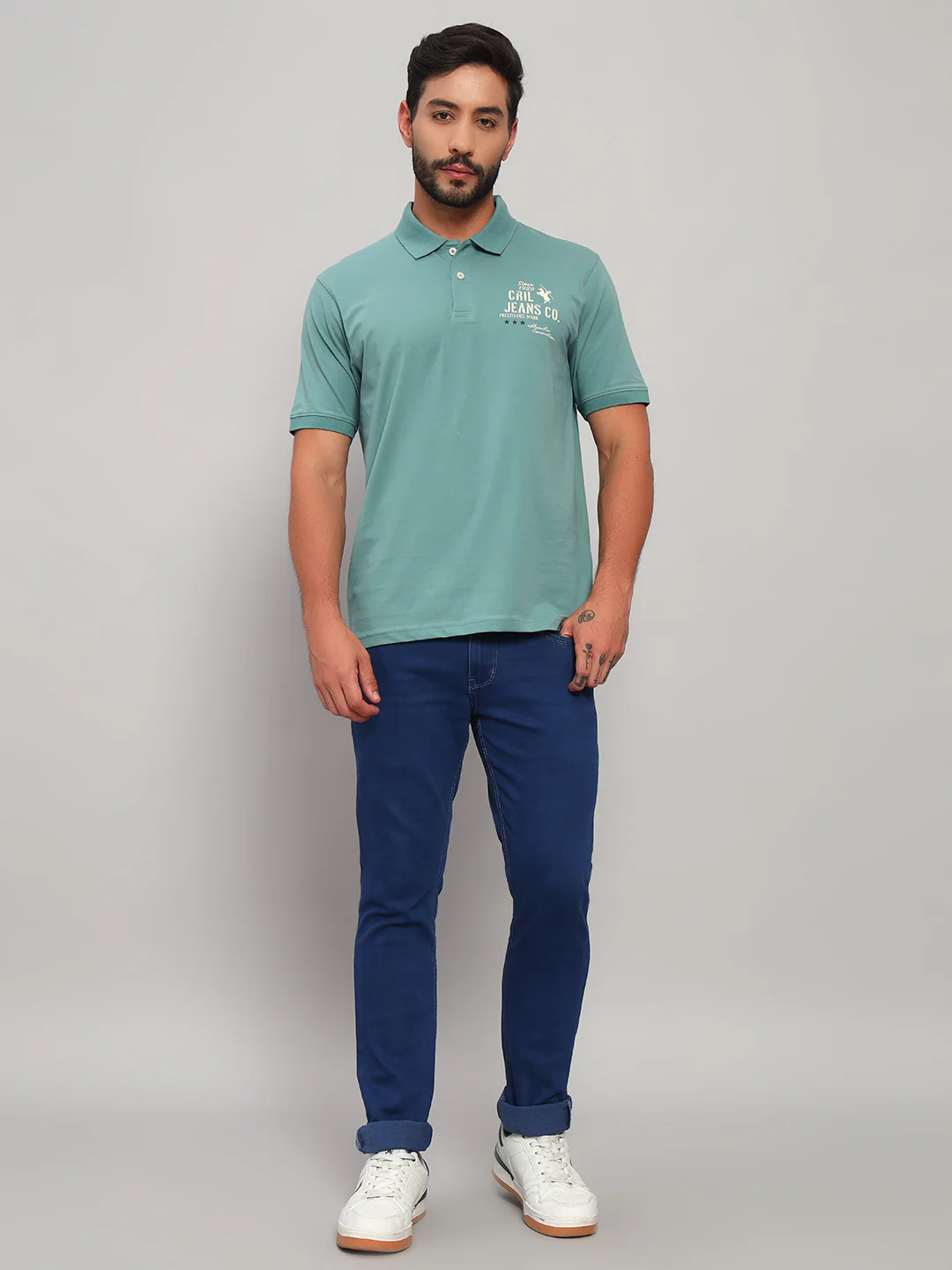 T-Shirt for Men | Breathable & Soft with Color Fastness Regular Fit Polo Neck Cotton Blend Fabric Solid Pattern - Image 3