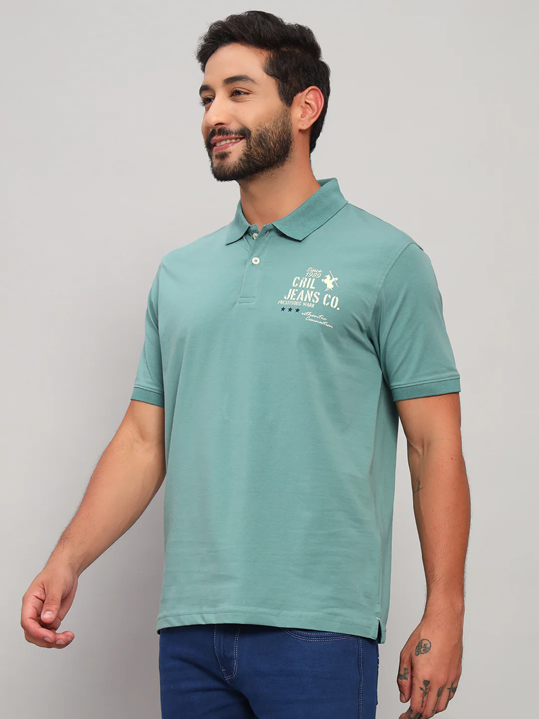 T-Shirt for Men | Breathable & Soft with Color Fastness Regular Fit Polo Neck Cotton Blend Fabric Solid Pattern - Image 5
