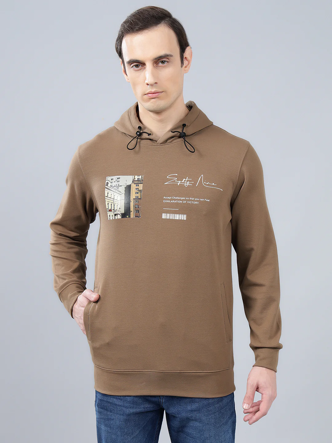 Men's Printed Brown Hoody Neck Sweatshirt - Image 2