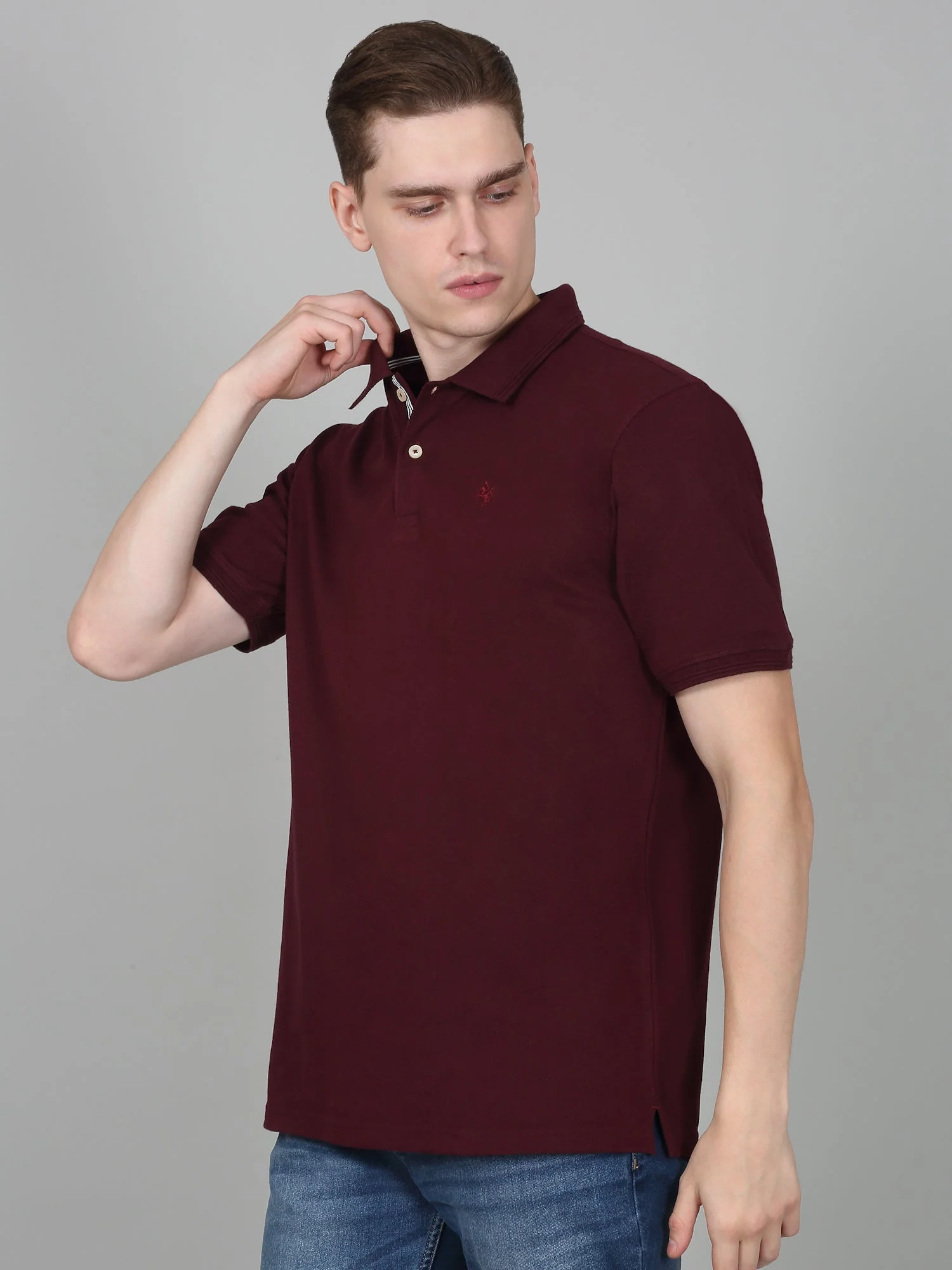 T-Shirt for Men | Breathable & Soft with Color Fastness Regular Fit Polo Neck Poly Cotton Fabric Solid Pattern - Image 2